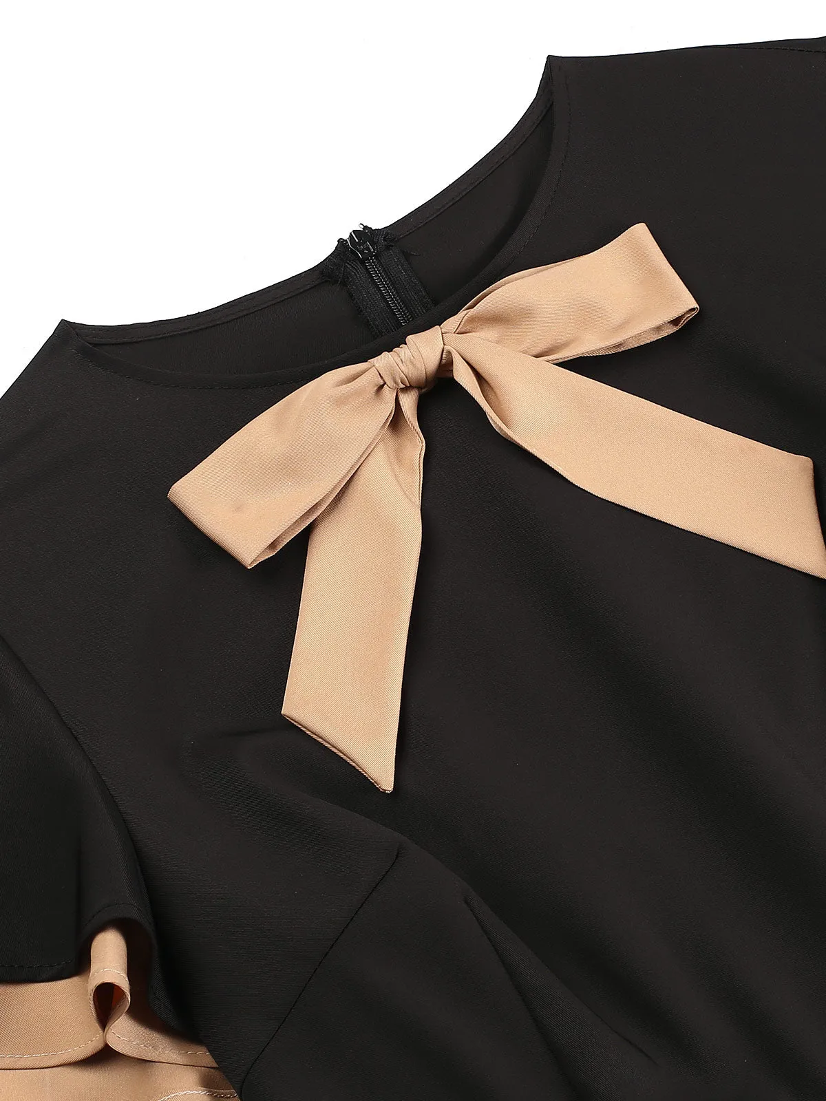 1930s Contrast Bow Tie Ruffle Hem Mermaid Dress