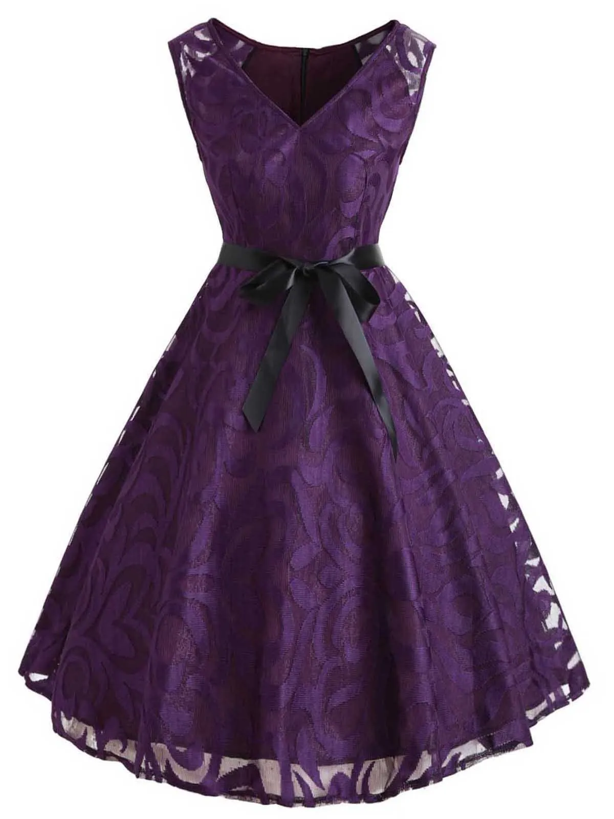 1950s Lace Belted Swing Dress