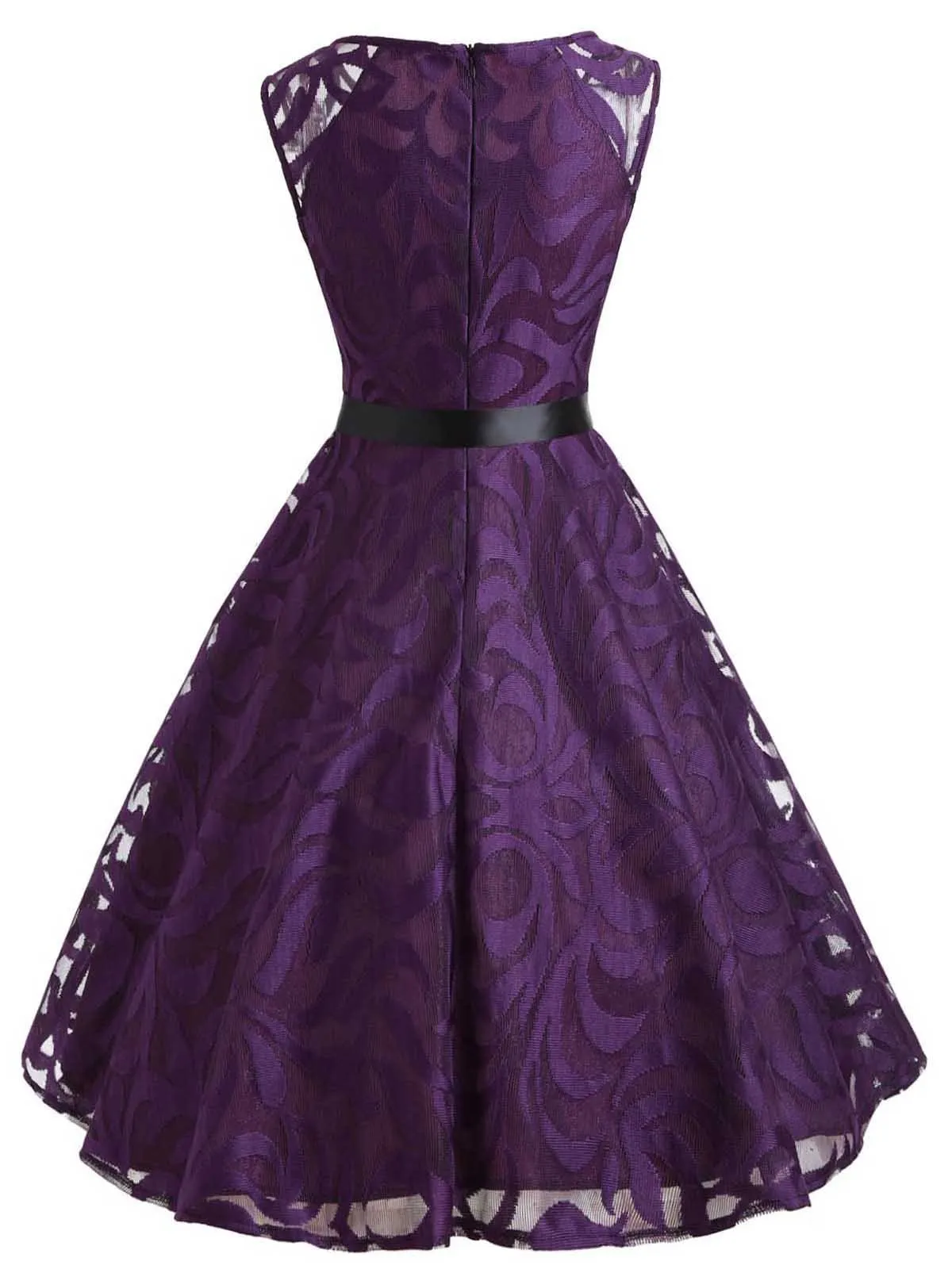 1950s Lace Belted Swing Dress
