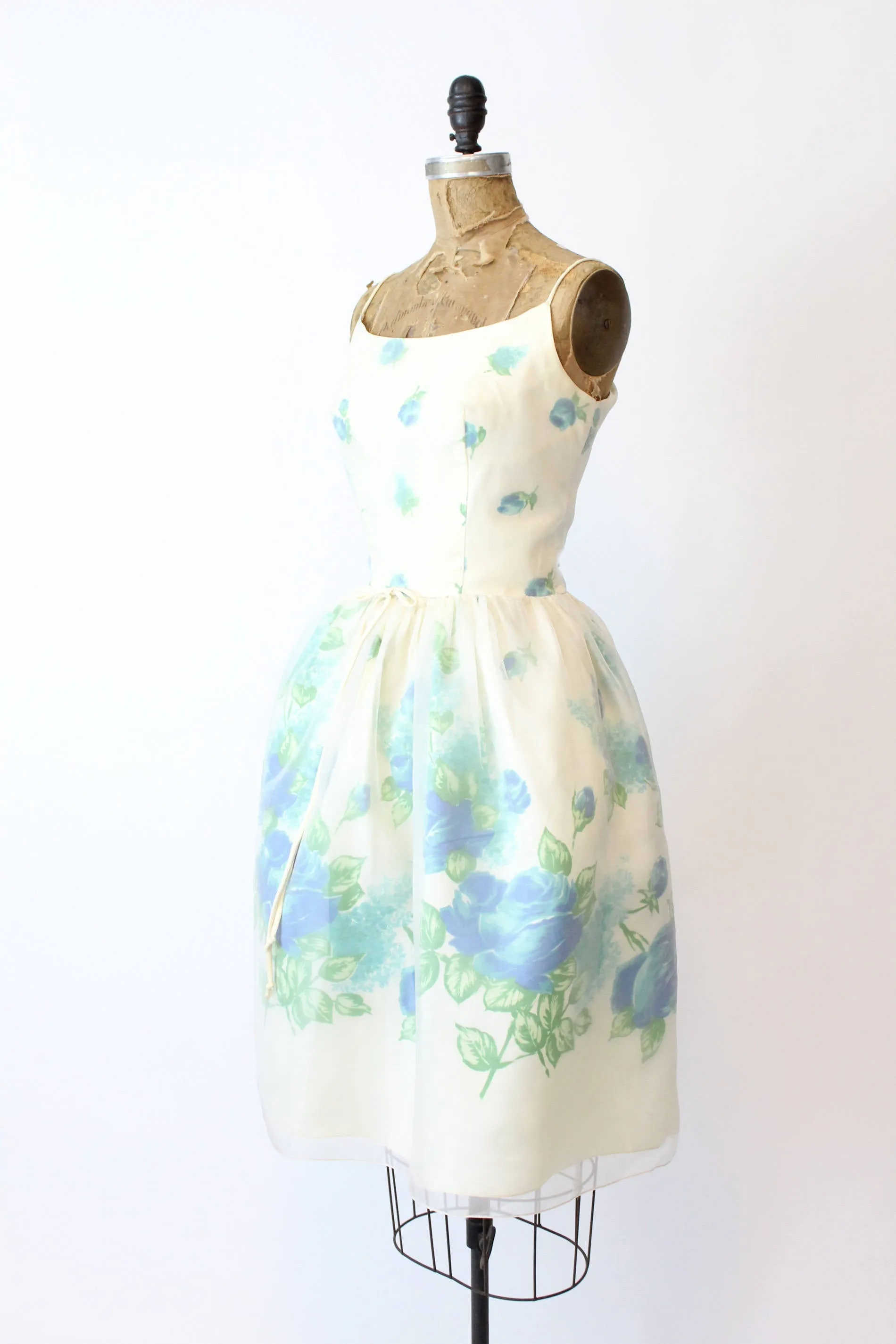 1950s ORGANZA blue roses dress xs | new spring