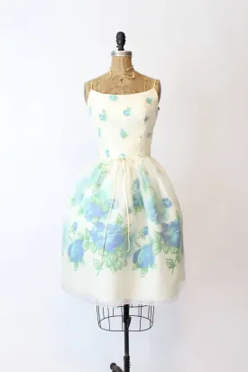 1950s ORGANZA blue roses dress xs | new spring