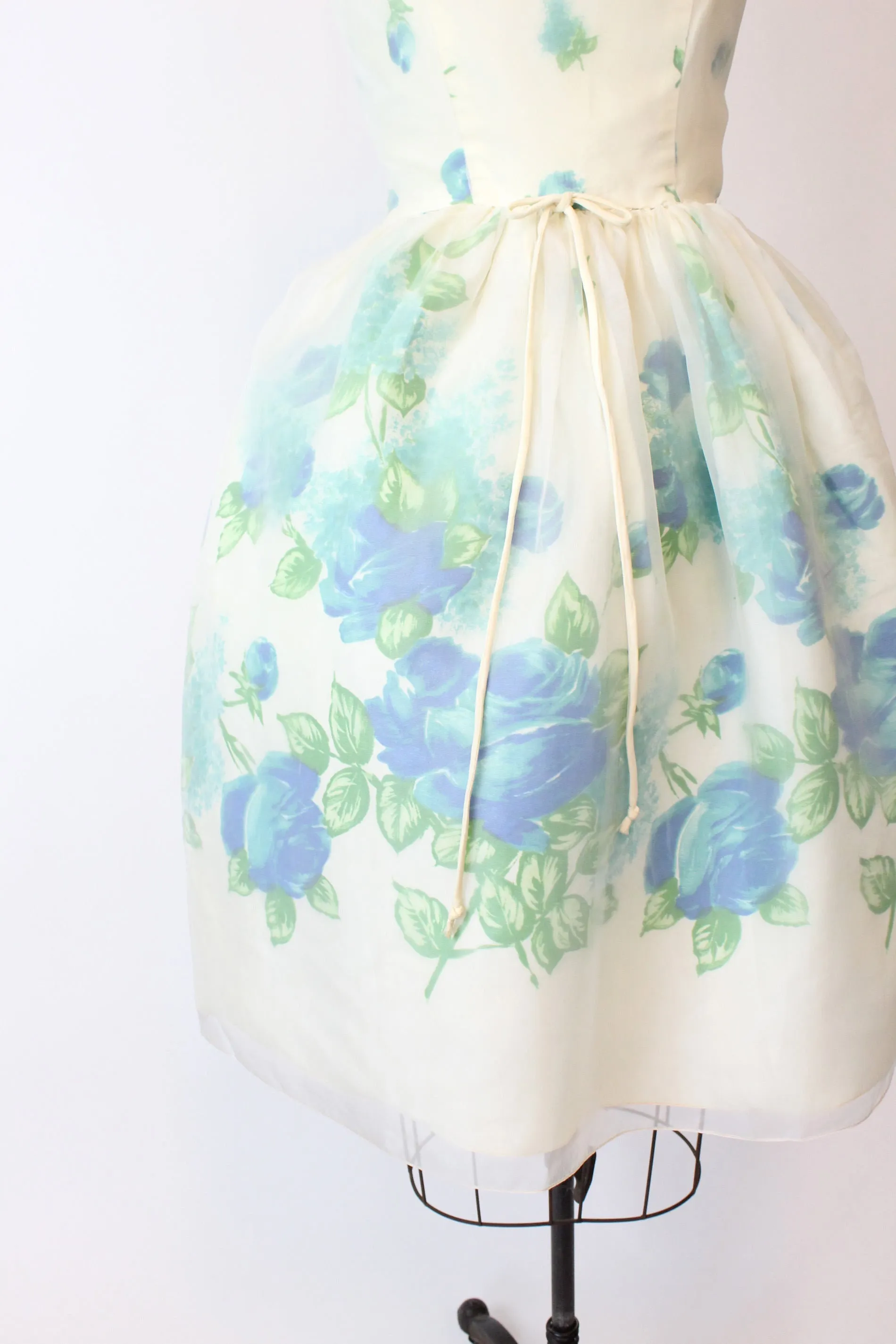 1950s ORGANZA blue roses dress xs | new spring