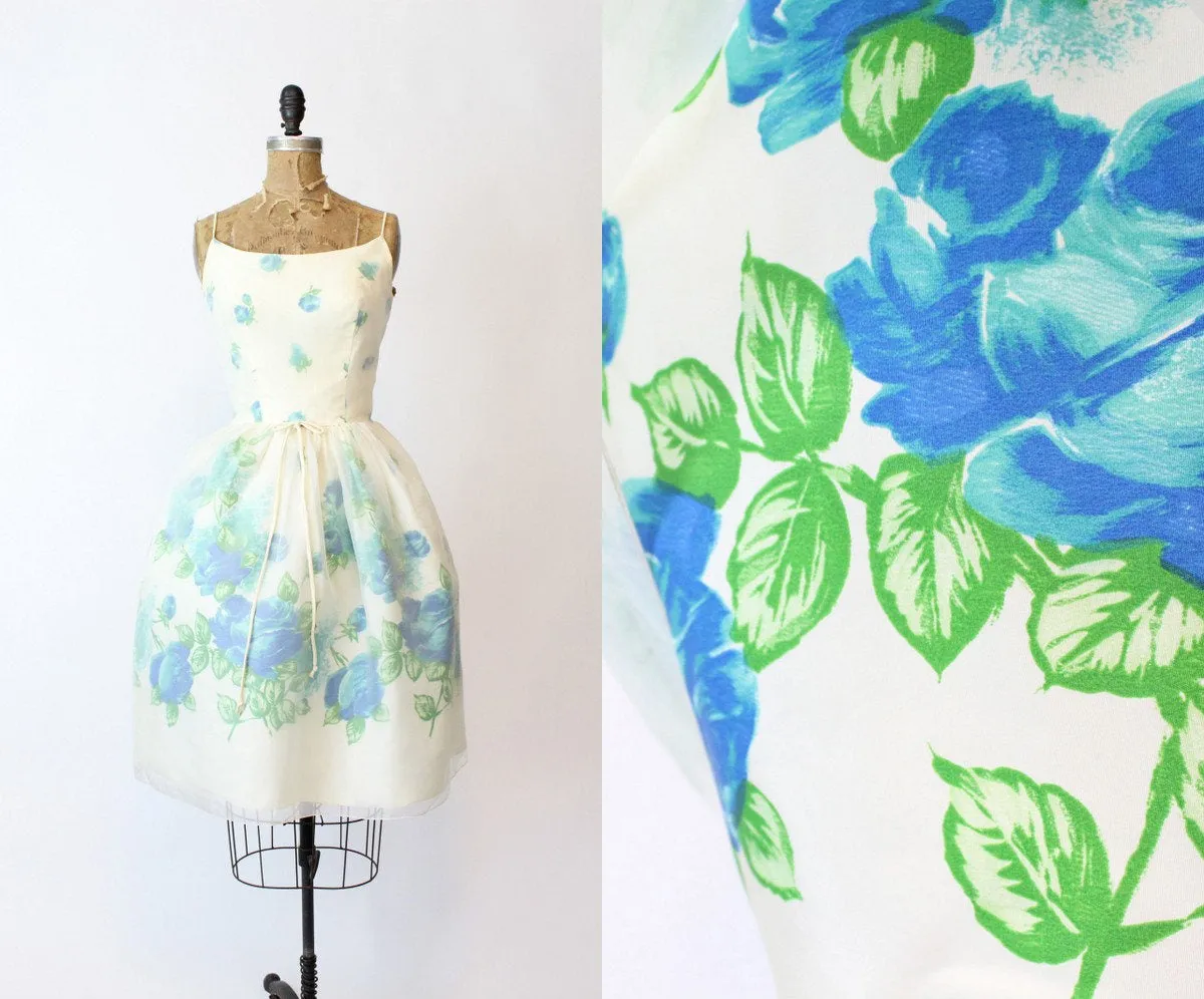 1950s ORGANZA blue roses dress xs | new spring