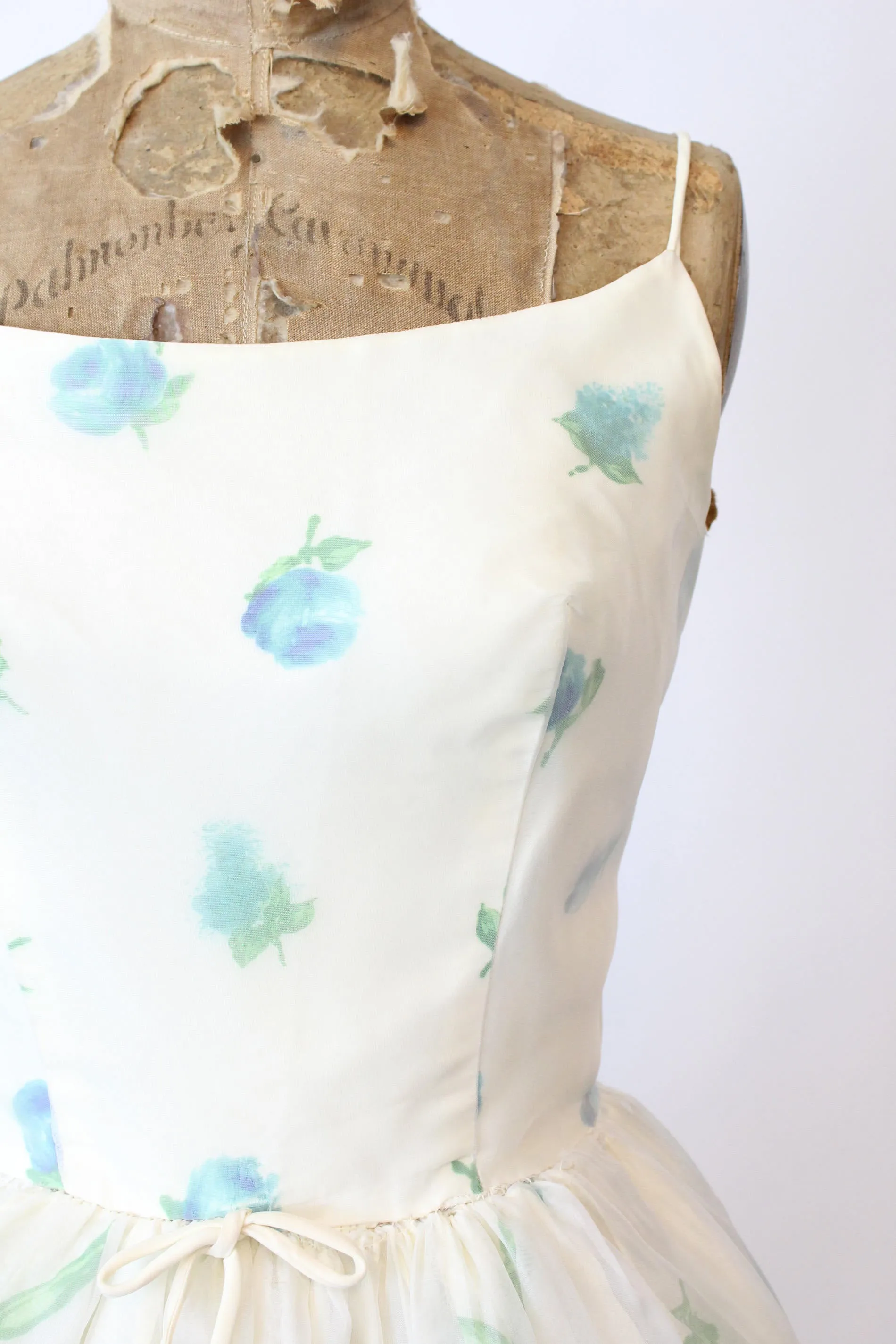 1950s ORGANZA blue roses dress xs | new spring