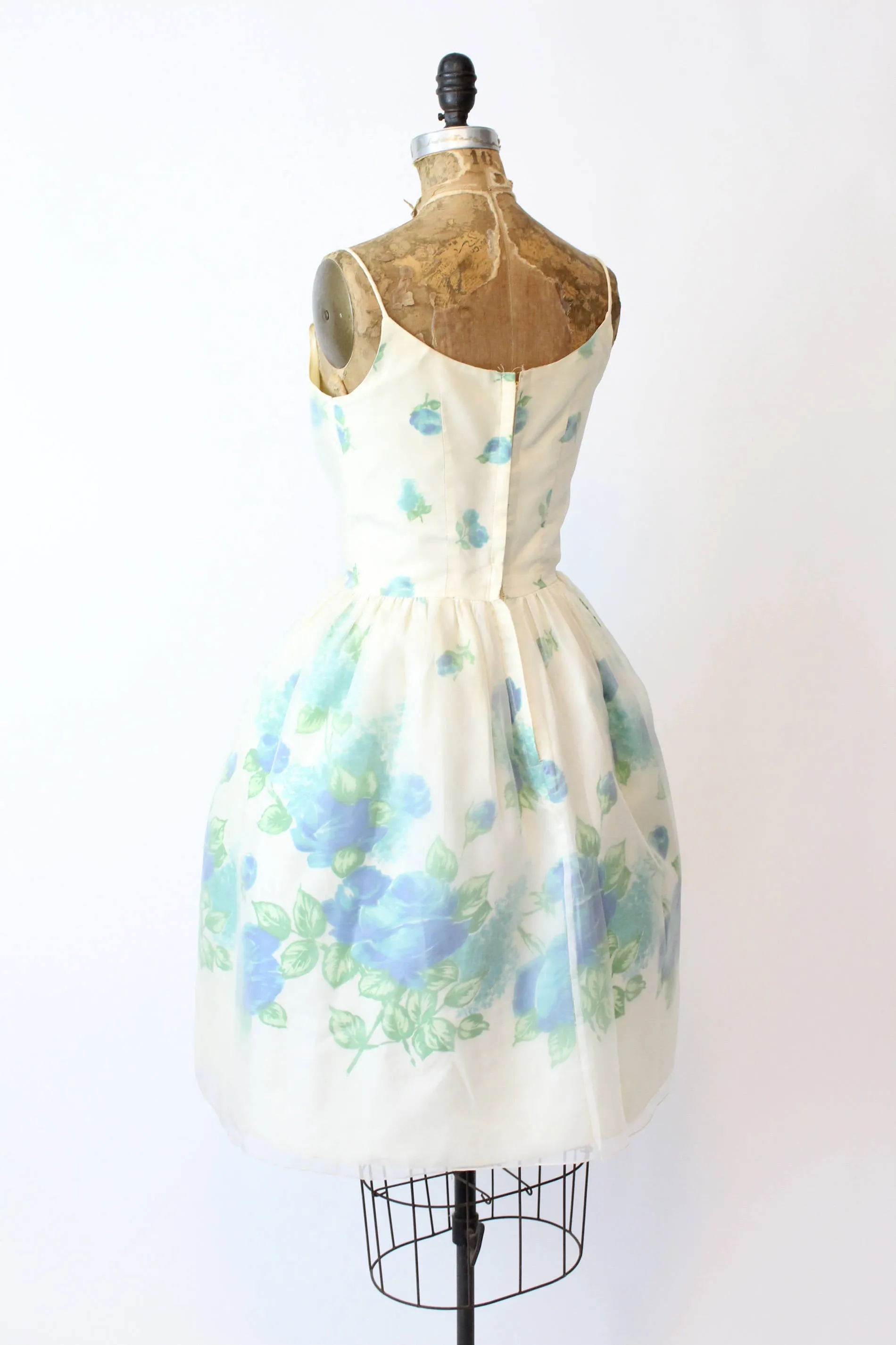 1950s ORGANZA blue roses dress xs | new spring