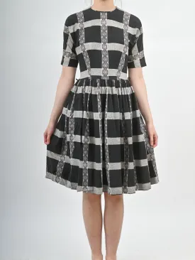 1960s Black and White Checkered Fit and Flare Cotton Dress