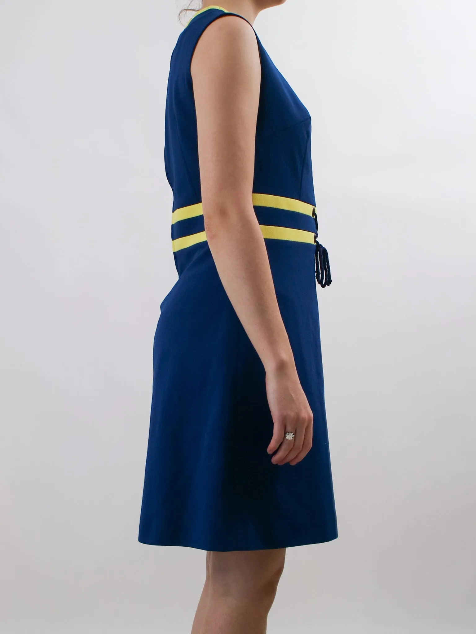 1960s Mod Gogo Dark Blue and Yellow Dress