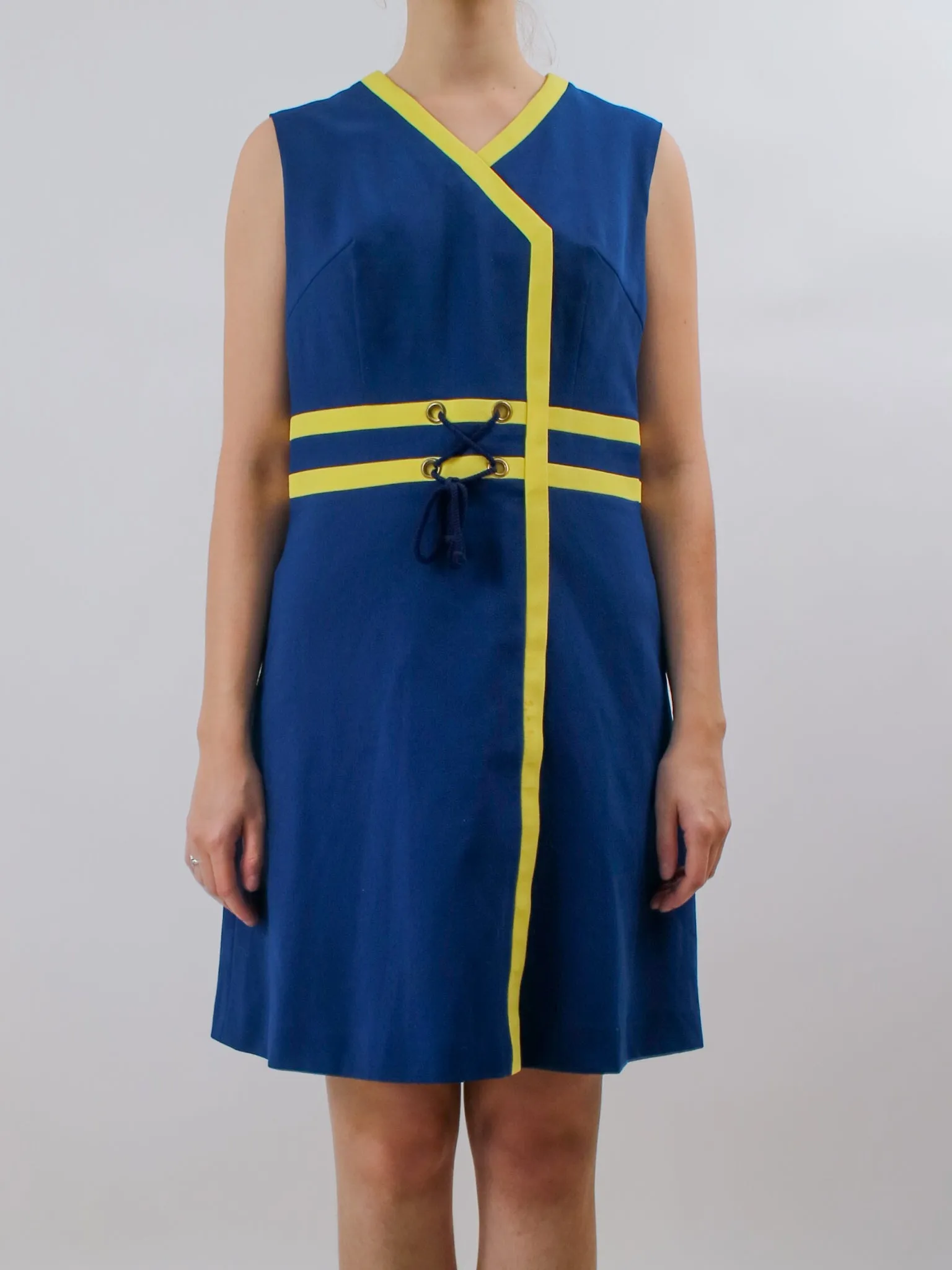 1960s Mod Gogo Dark Blue and Yellow Dress