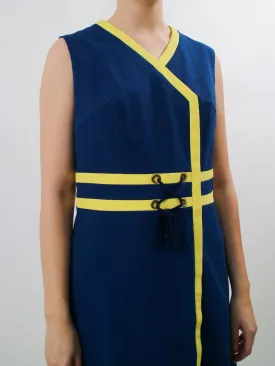 1960s Mod Gogo Dark Blue and Yellow Dress
