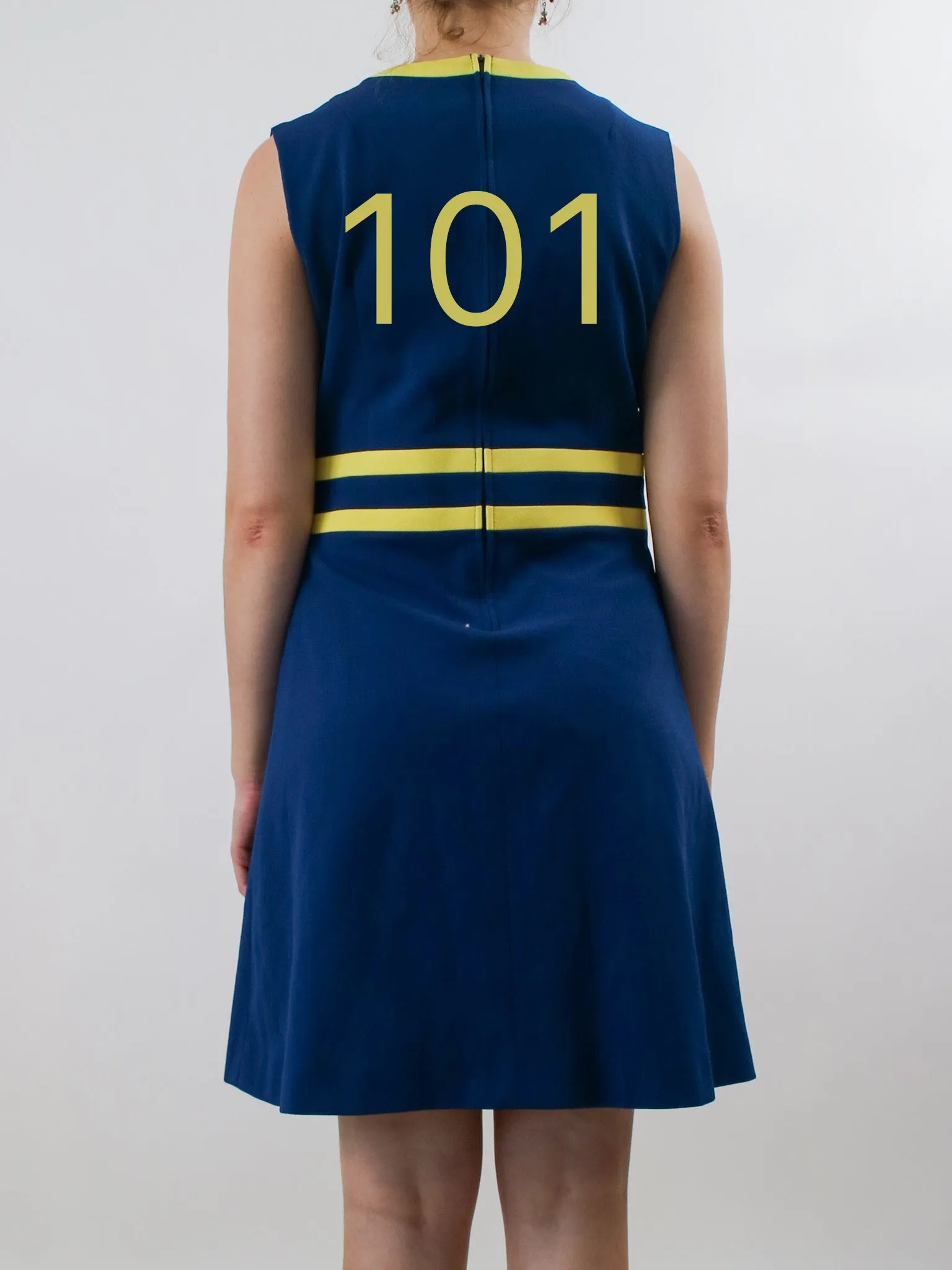 1960s Mod Gogo Dark Blue and Yellow Dress