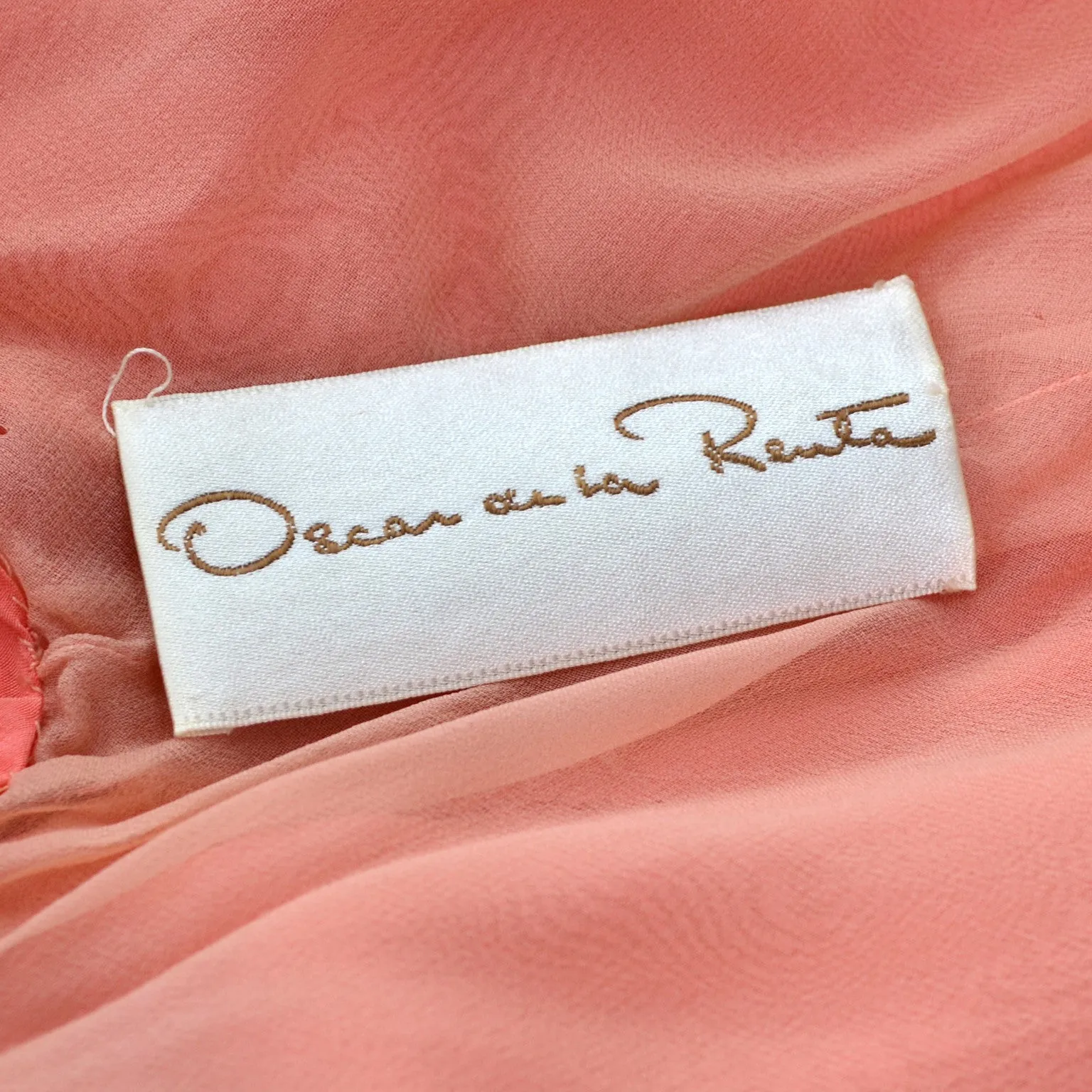 1990s Oscar de la Renta Vintage Salmon Silk Ruffle Dress New with Tags 10