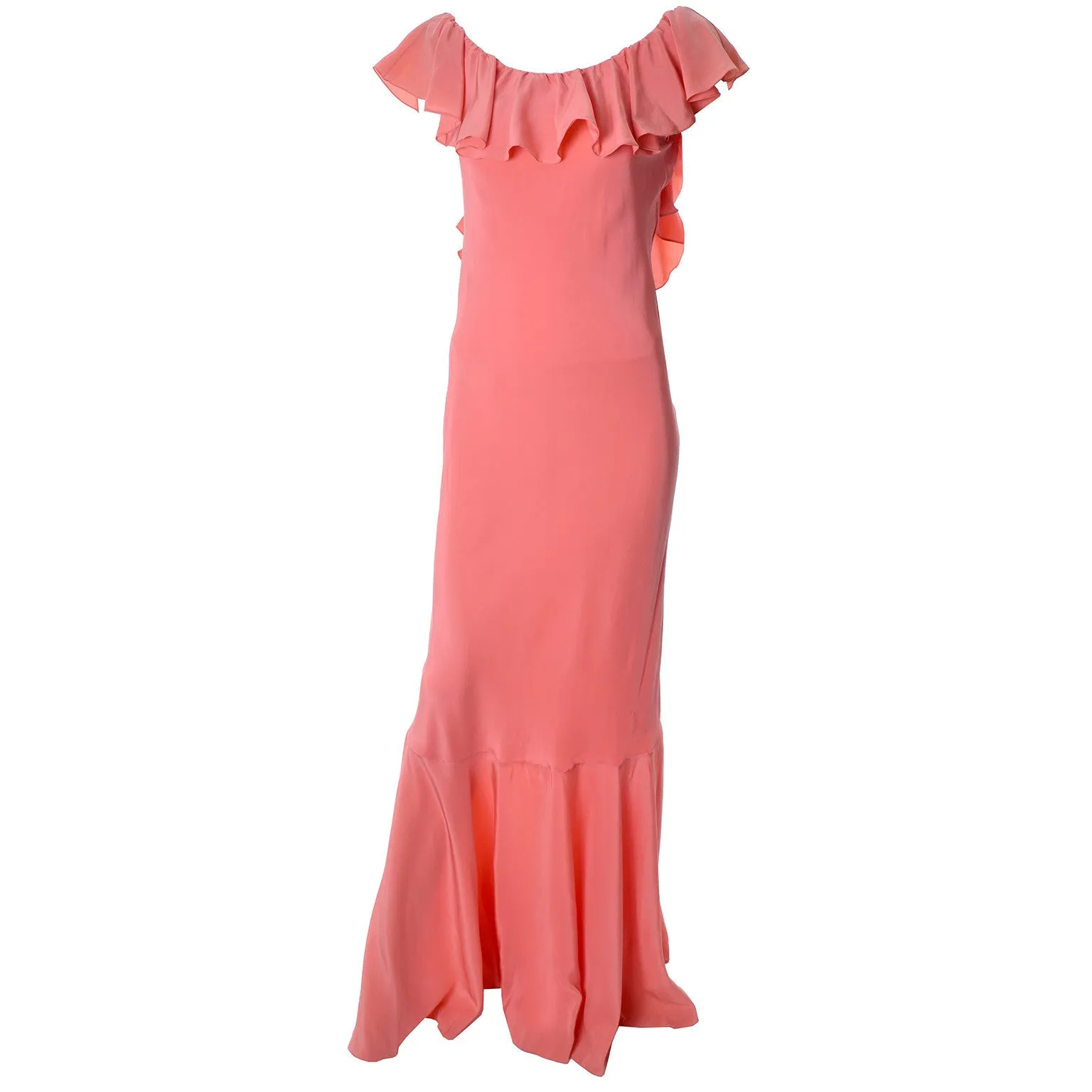 1990s Oscar de la Renta Vintage Salmon Silk Ruffle Dress New with Tags 10