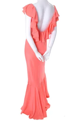 1990s Oscar de la Renta Vintage Salmon Silk Ruffle Dress New with Tags 10