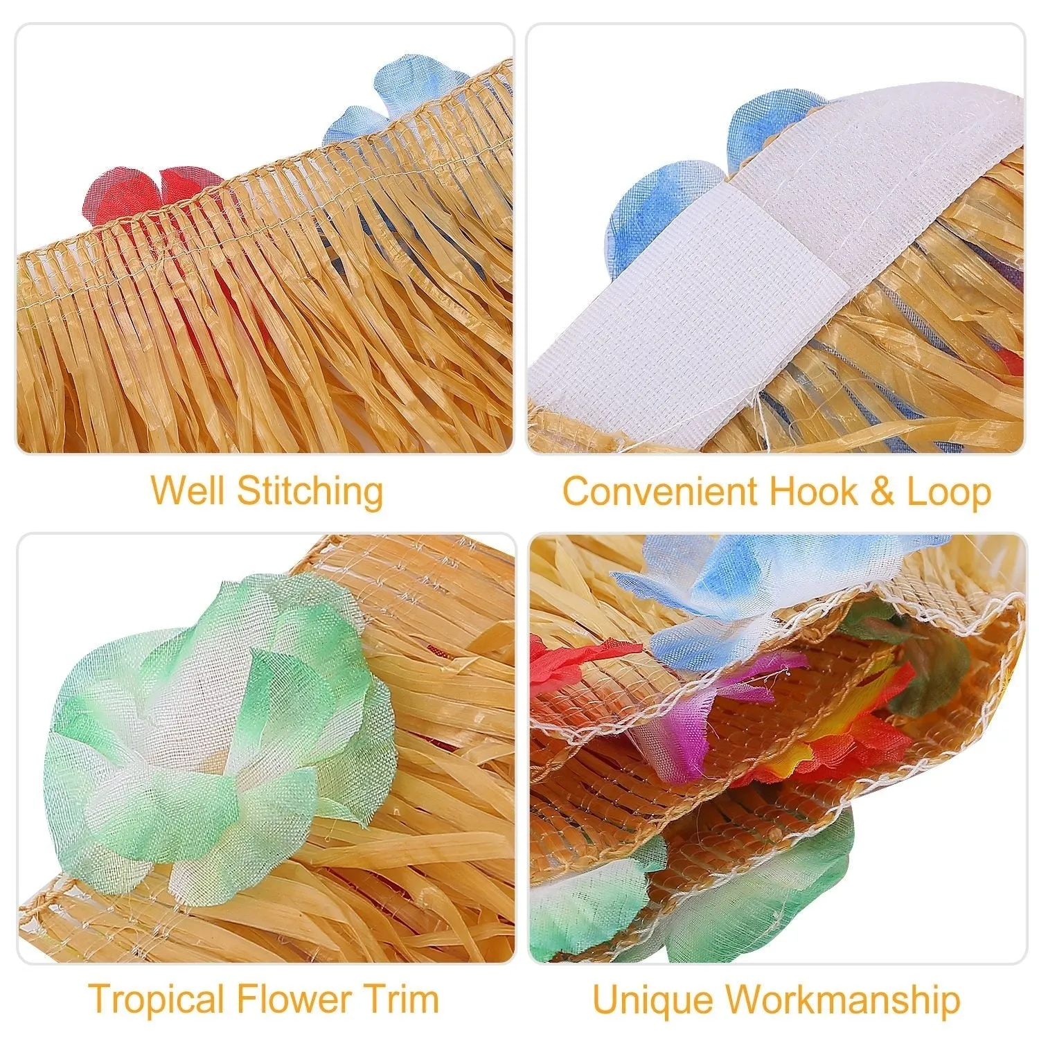 1M Grass Table Skirt Hawaiian Luau Party Decorations Supplies w/Hibiscus for Buffet BBQ Tiki Bar Beach Birthday Party