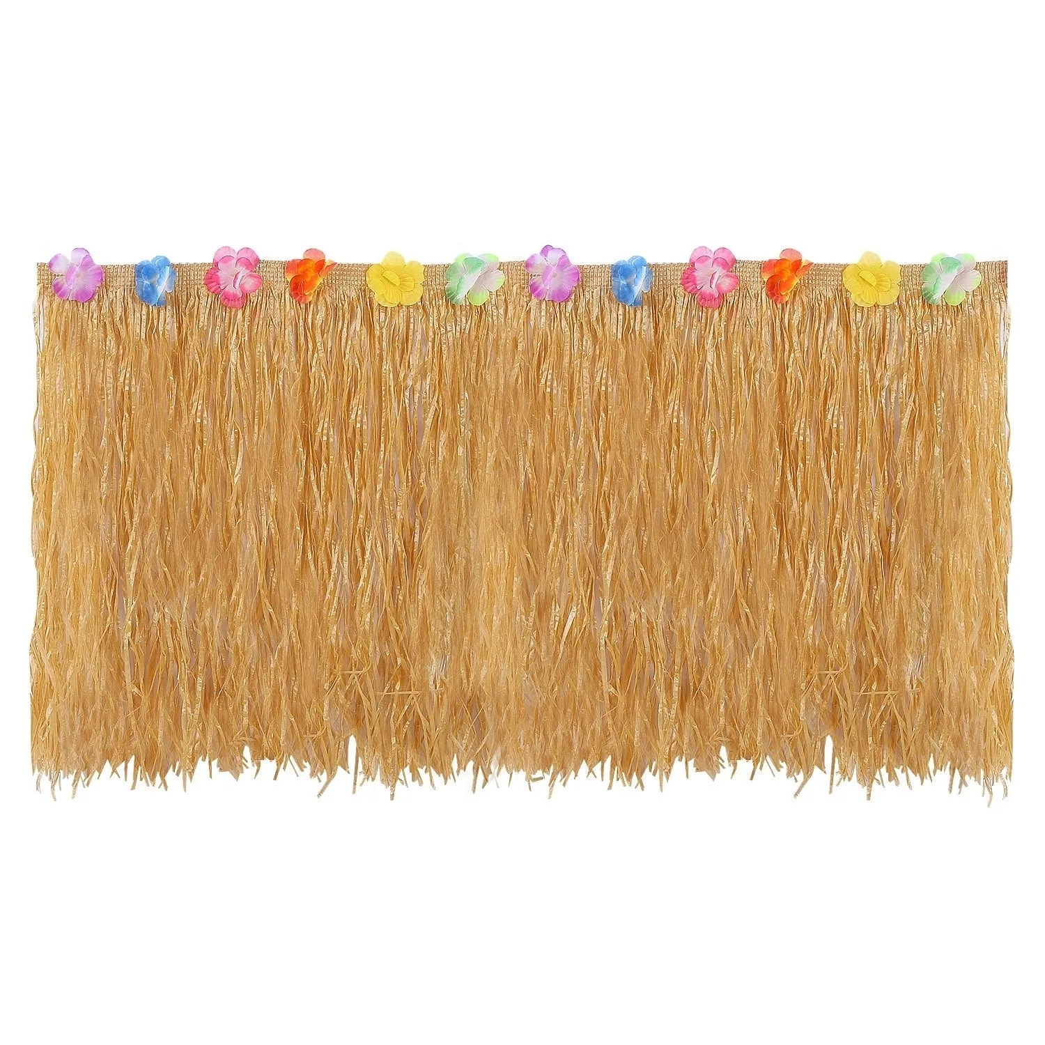 1M Grass Table Skirt Hawaiian Luau Party Decorations Supplies w/Hibiscus for Buffet BBQ Tiki Bar Beach Birthday Party