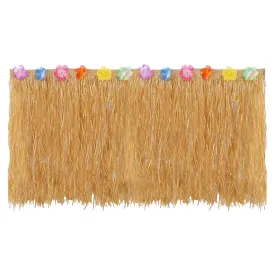 1M Grass Table Skirt Hawaiian Luau Party Decorations Supplies w/Hibiscus for Buffet BBQ Tiki Bar Beach Birthday Party