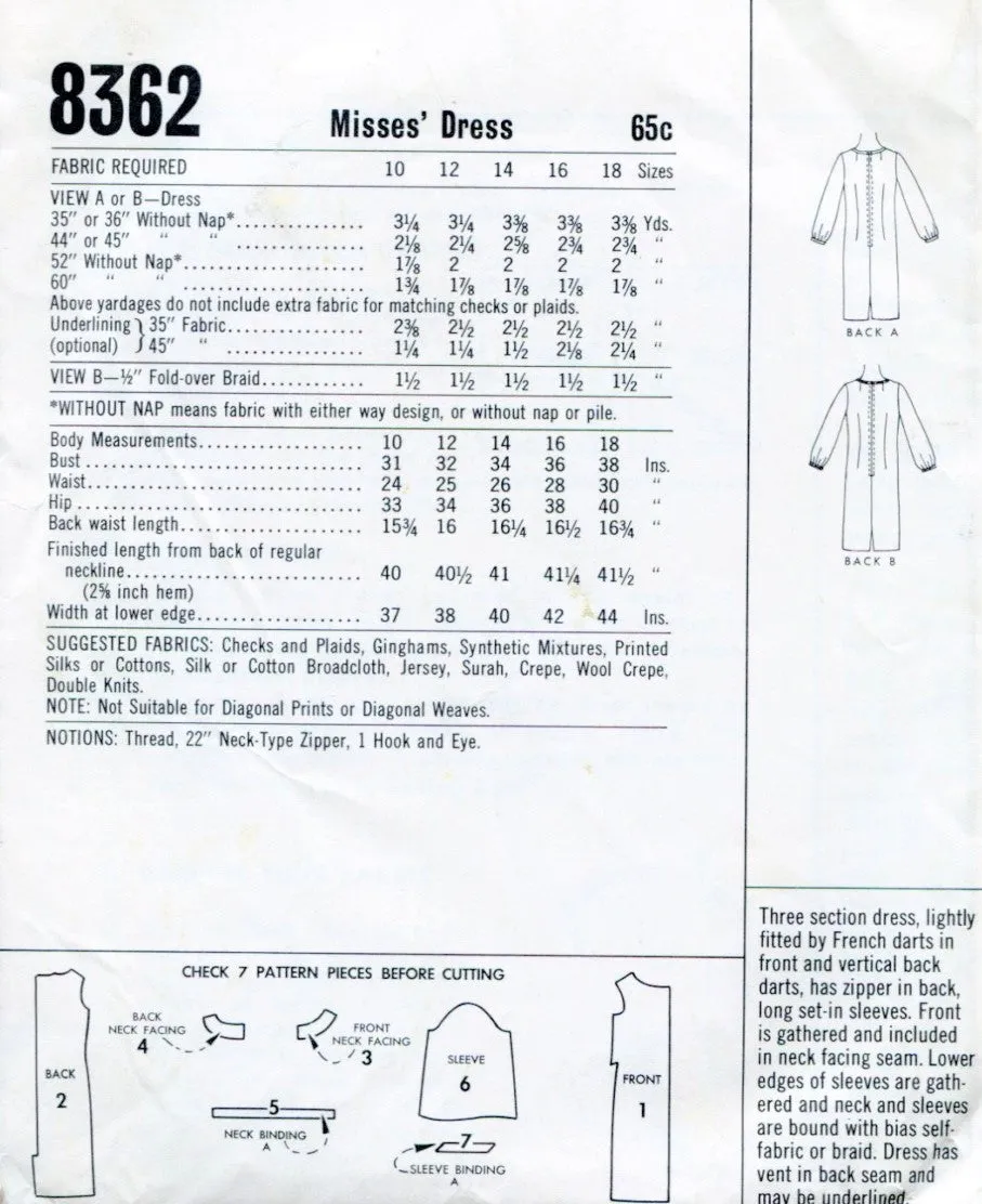 60s MOD Shift Dress Pattern McCALLS 8362 Cute Slim Dress Bust 31 Vintage Sewing Pattern UNCUT