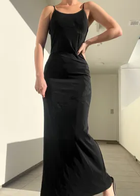 90's Black Floral Maxi Dress (M)