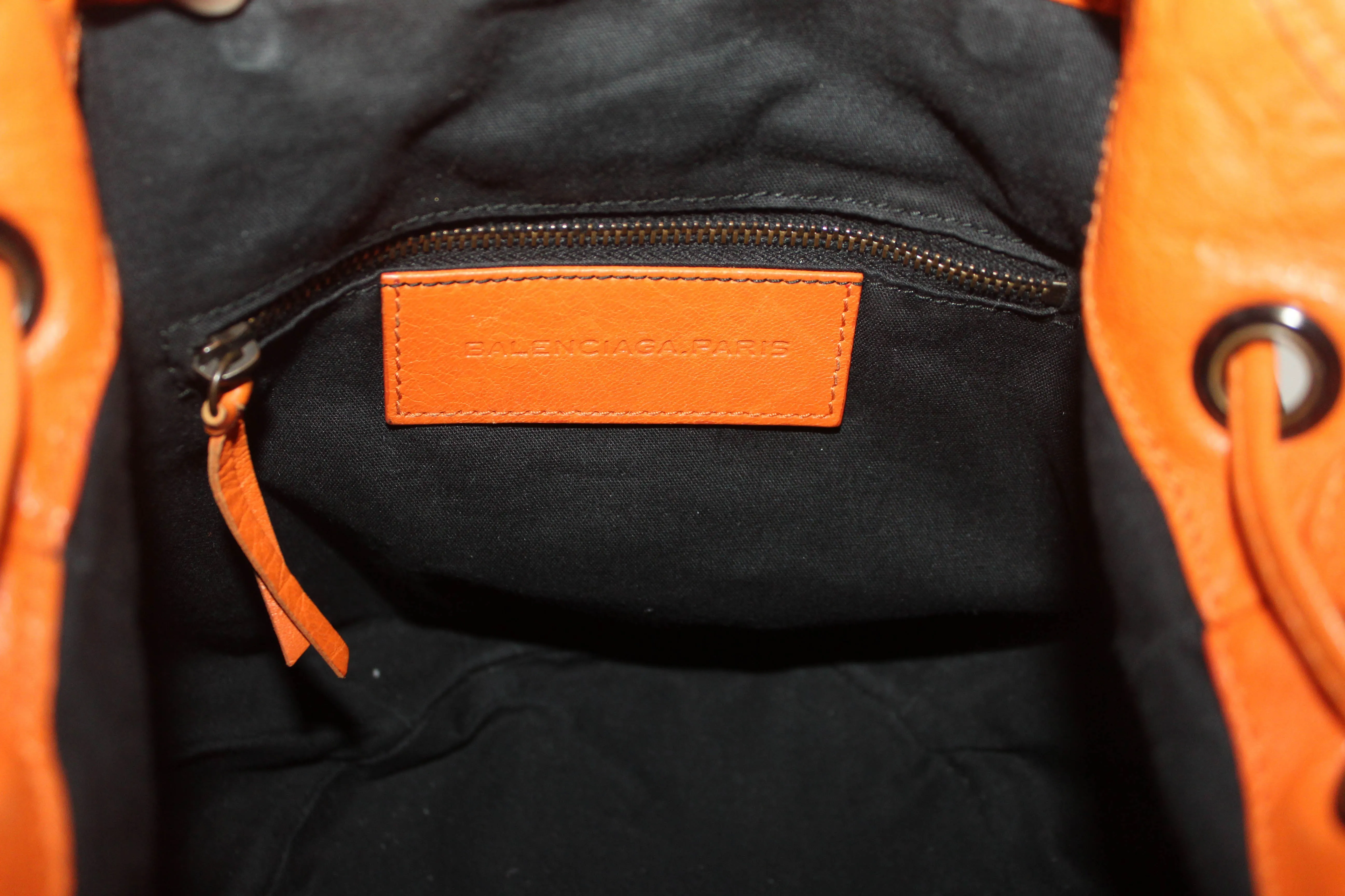 Authentic Balenciaga Orange Lambskin Leather Mini Pompon Bucket Crossbody