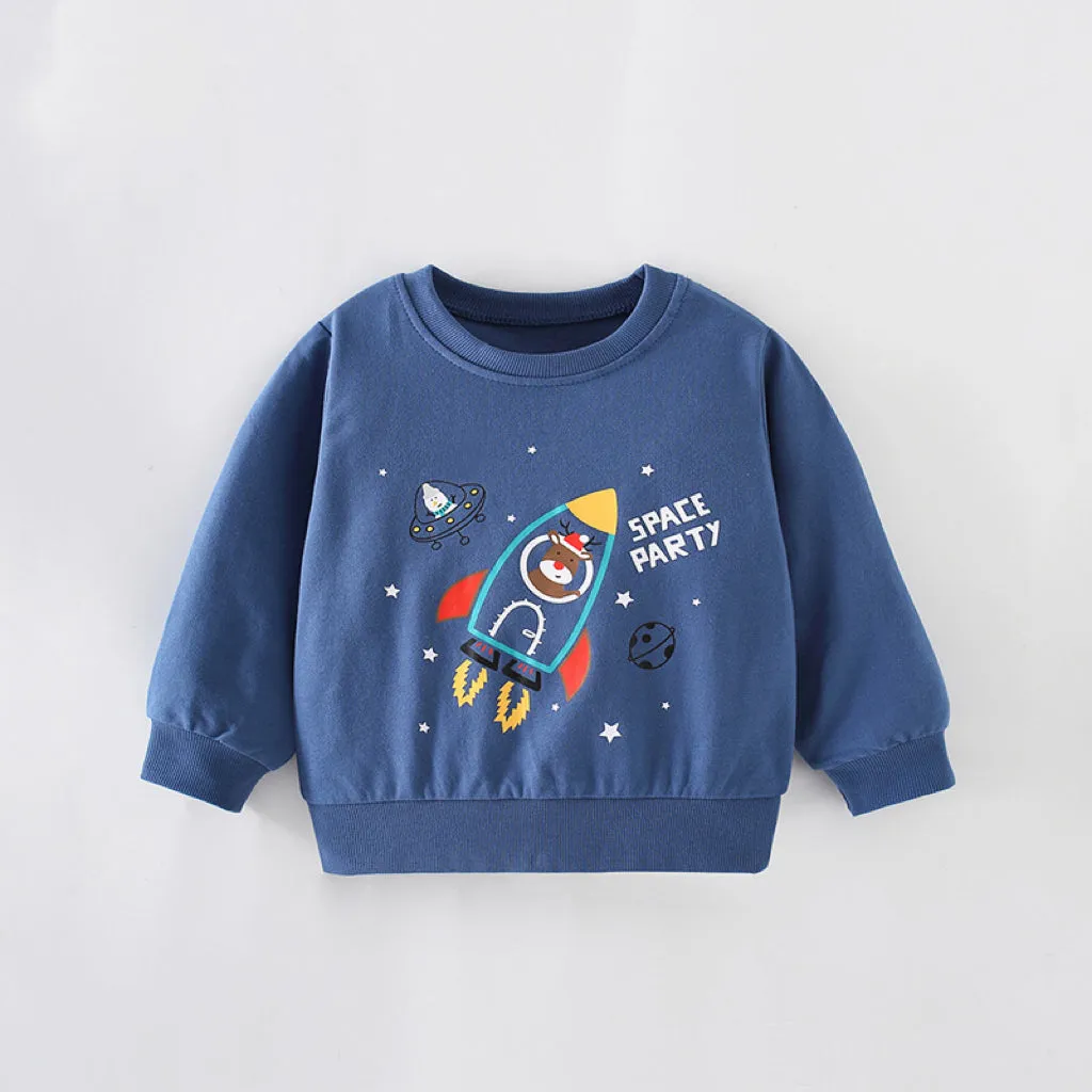 Baby Boy Cartoon Planet Pattern Round Collar Cotton Hoodie by MyKids-USA™