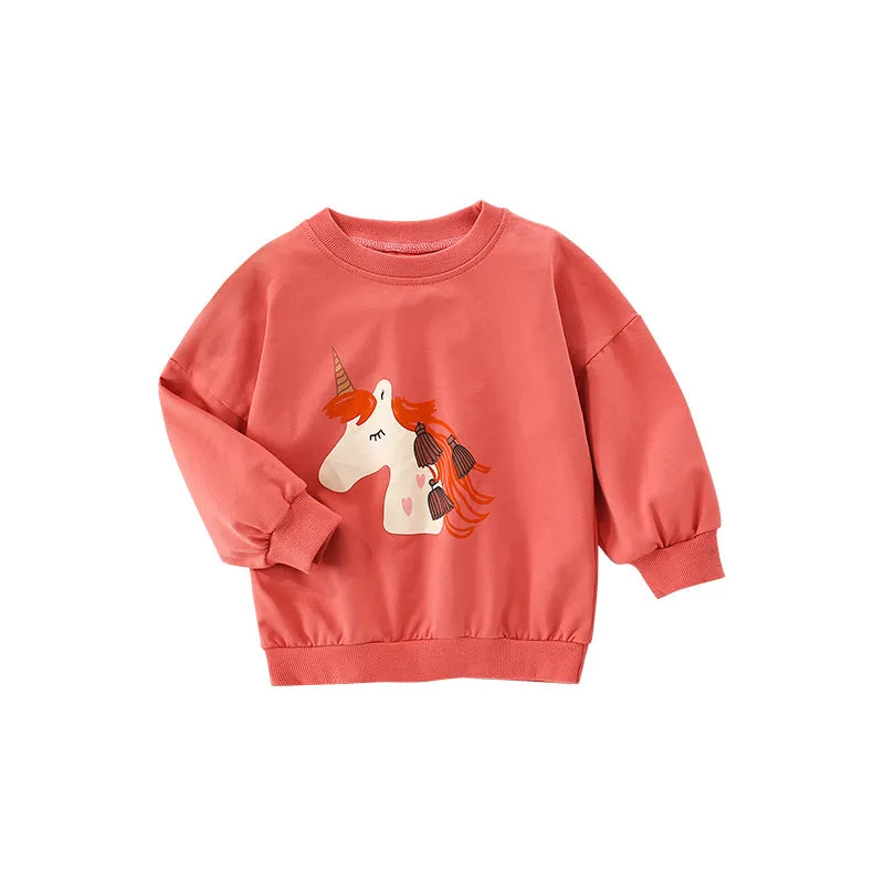 Baby Girl Cartoon Print Pattern Solid Color Terry Hoodie by MyKids-USA™
