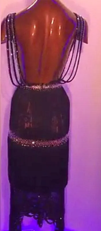 Beaded Fringe & Lace Open Back Rhythm / Latin Ballroom Dance Dress