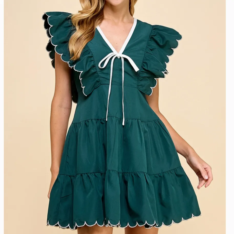 Belle in Bows V-Neckline Scalloped Bow Dress