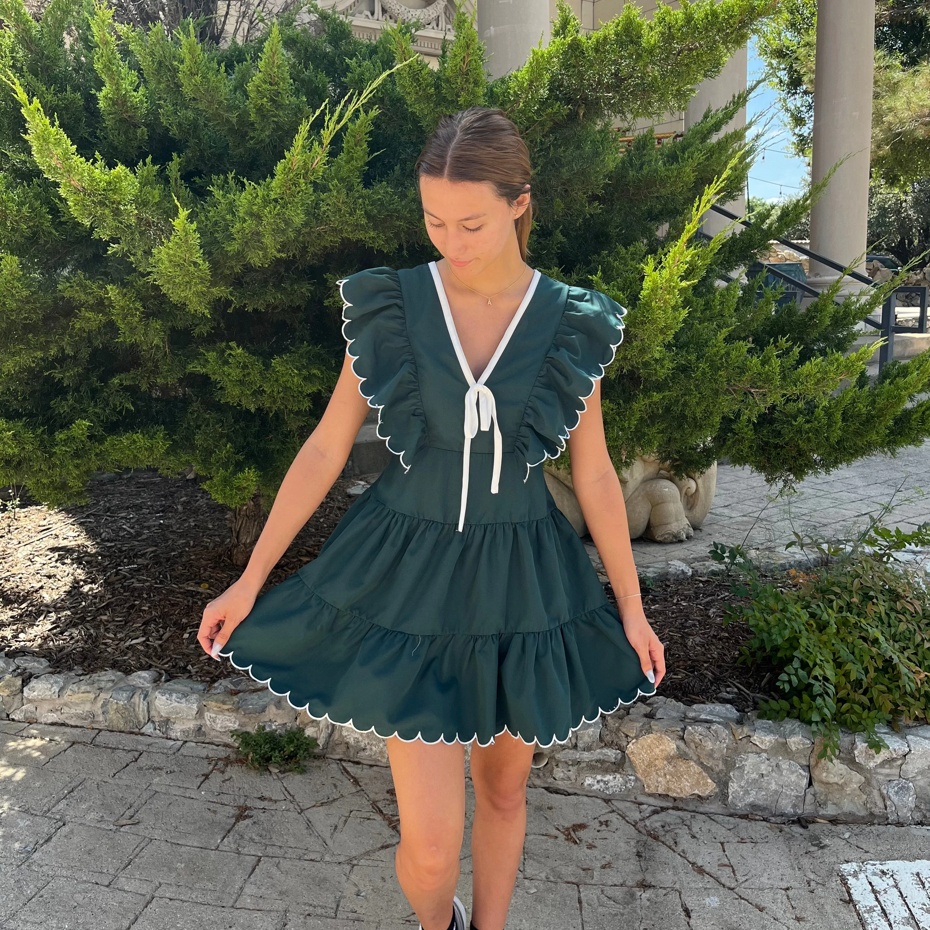 Belle in Bows V-Neckline Scalloped Bow Dress
