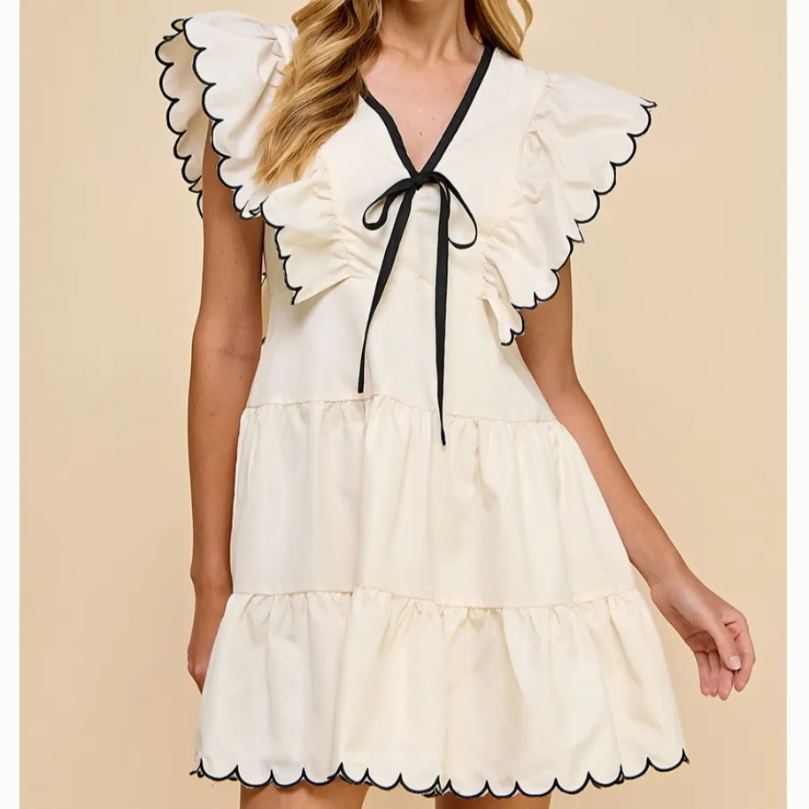 Belle in Bows V-Neckline Scalloped Bow Dress