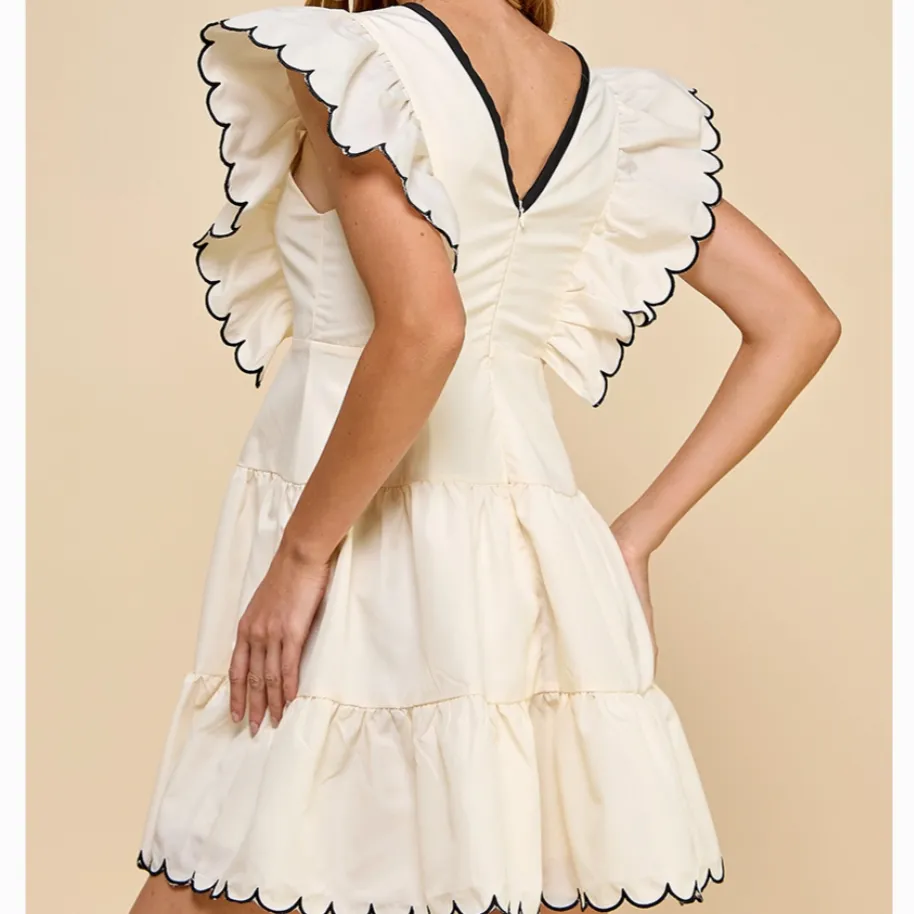 Belle in Bows V-Neckline Scalloped Bow Dress