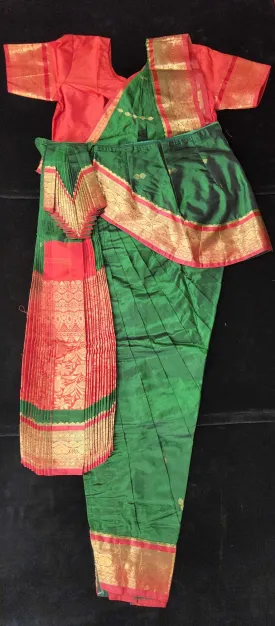 Bharatnatyam Dress | Dark Green with Red | Dharmavaram Silk | Readymade Dance Costume