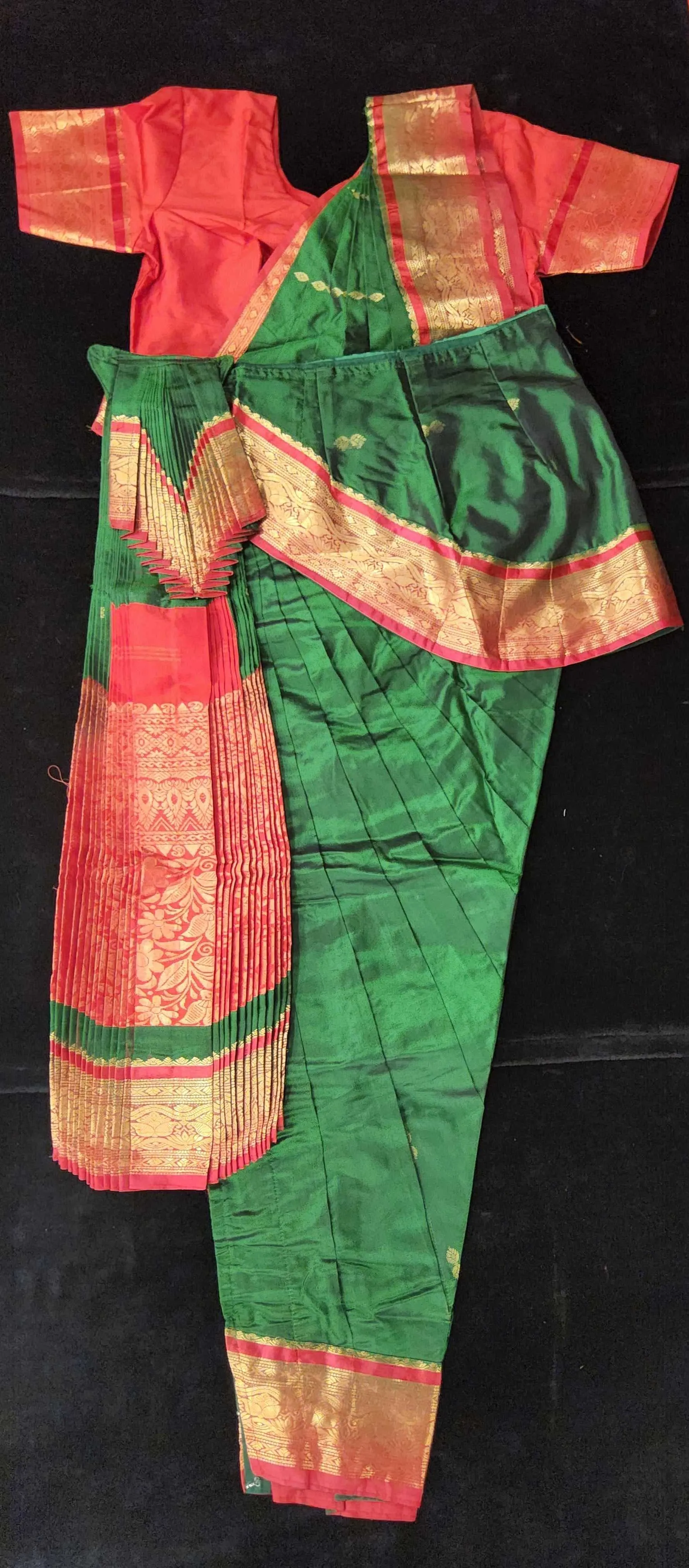 Bharatnatyam Dress | Dark Green with Red | Dharmavaram Silk | Readymade Dance Costume