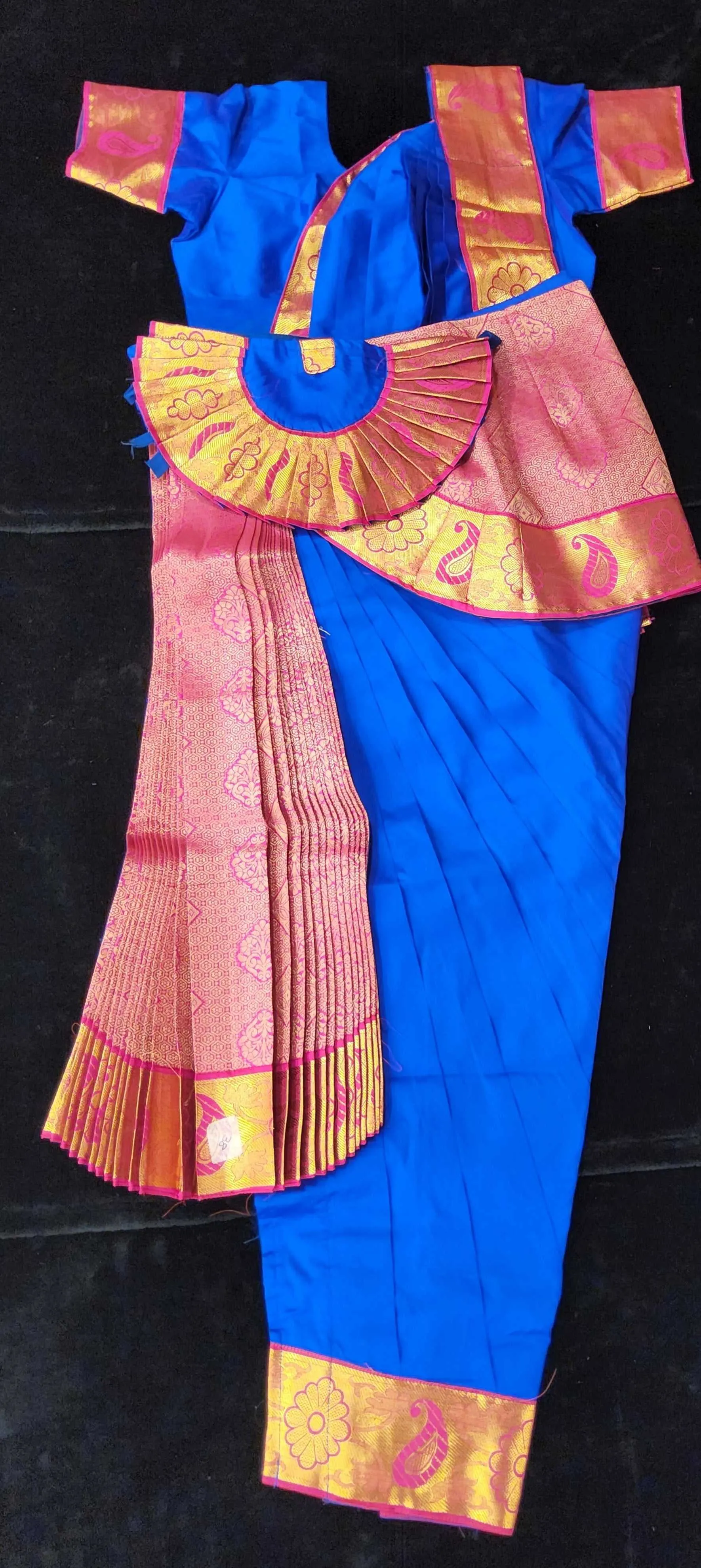 Bharatnatyam Dress | Ink Blue with Pink | Silk Cotton with Normal Border | Readymade Dance Costume