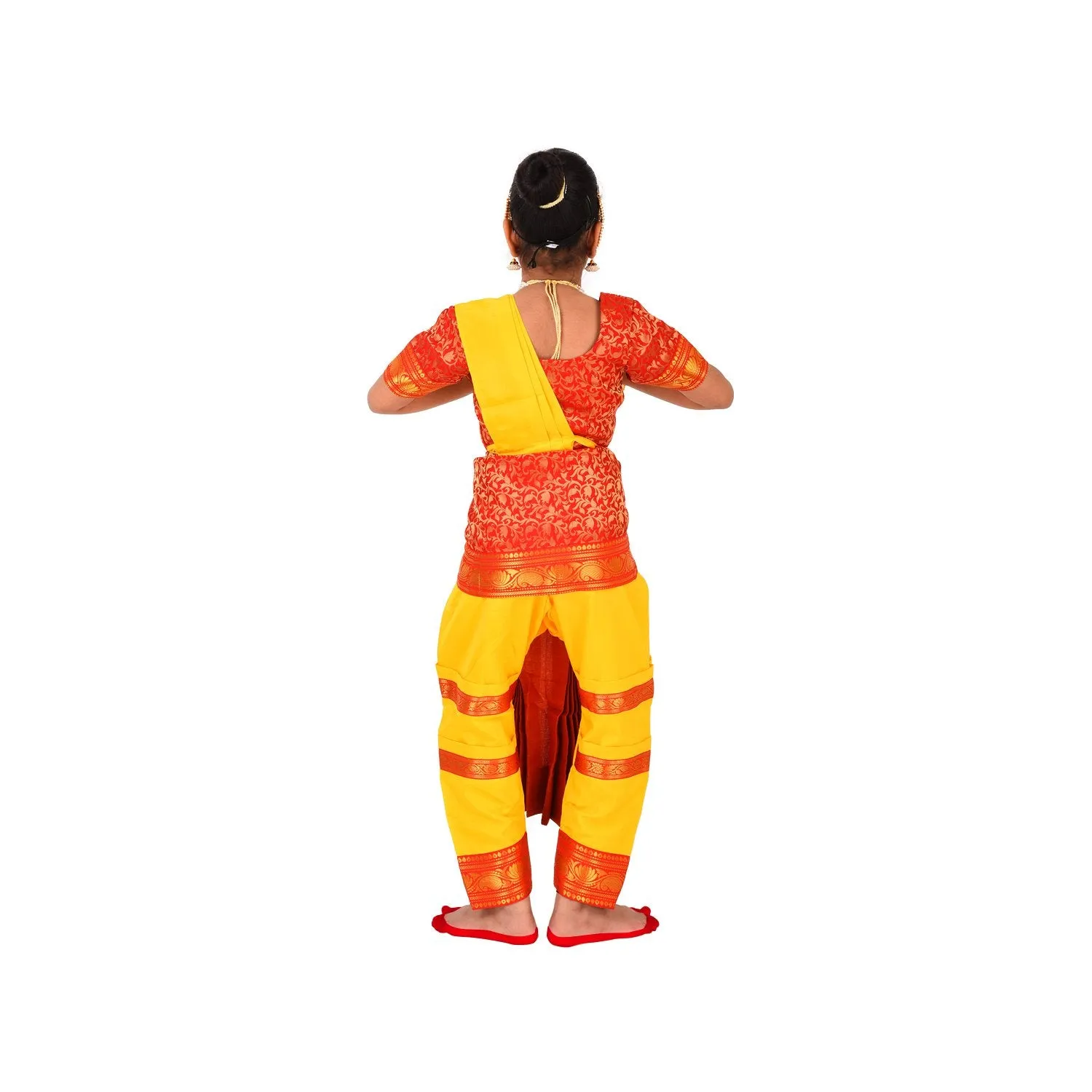 Bharatnatyam Readymade Yellow & Orange China Silk for Fancy Dress/Costume Competitions/School Events/Annual Functions