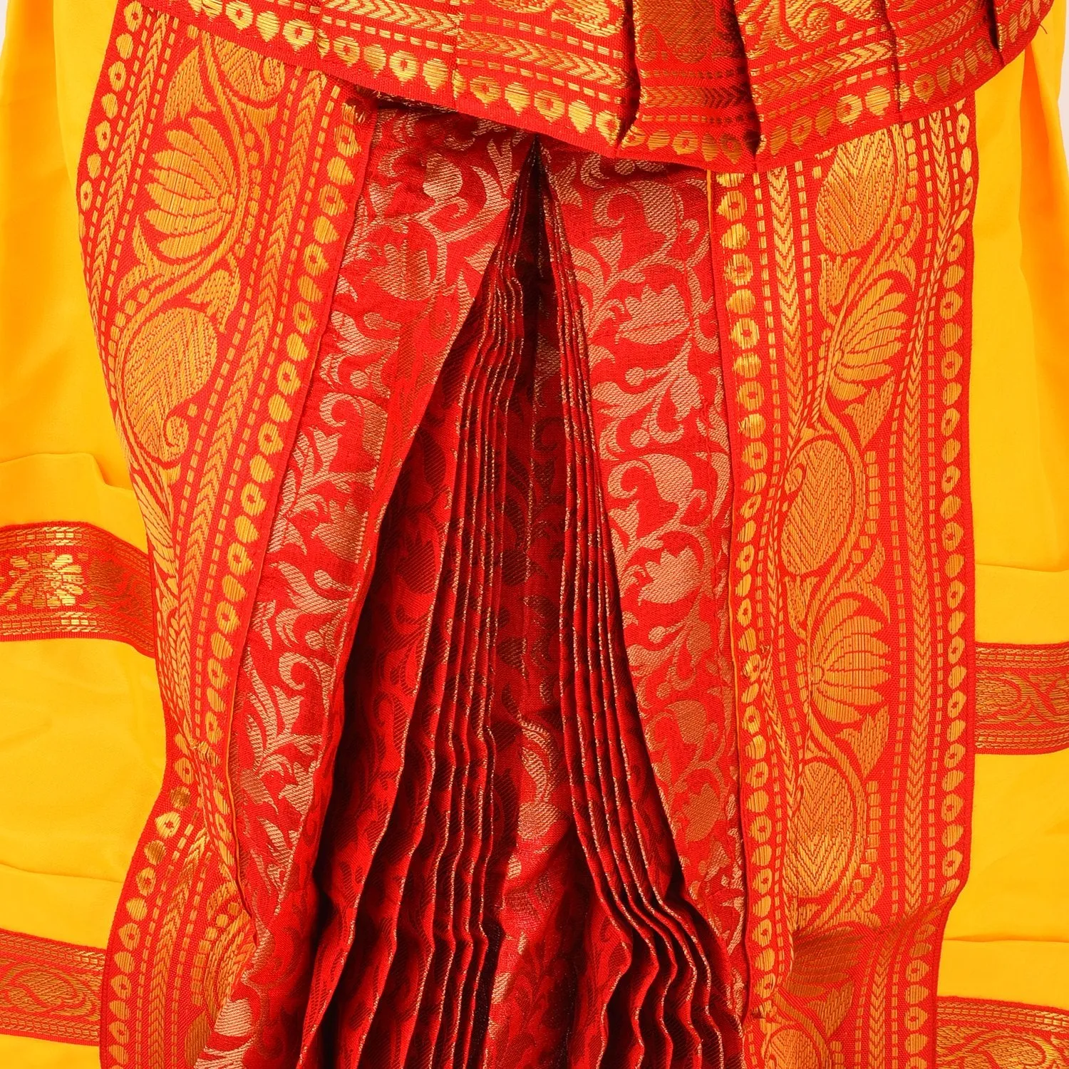 Bharatnatyam Readymade Yellow & Orange China Silk for Fancy Dress/Costume Competitions/School Events/Annual Functions