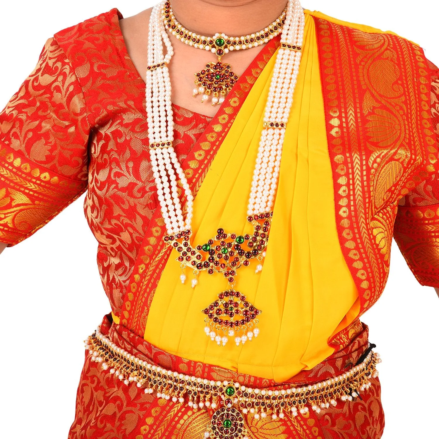 Bharatnatyam Readymade Yellow & Orange China Silk for Fancy Dress/Costume Competitions/School Events/Annual Functions
