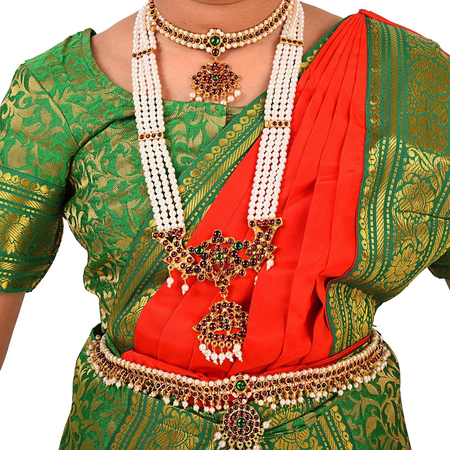 Bharatnatyam saree Red and Green for Fancy Dress/Costume Competitions/School Events/Annual Functions