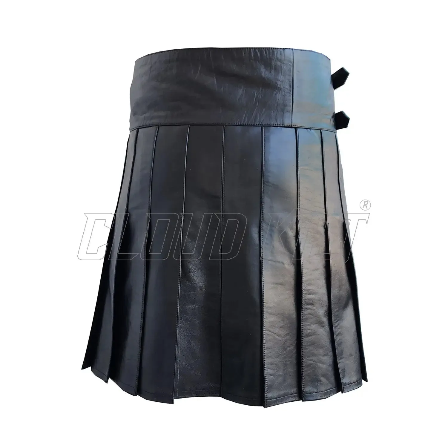 Black Leather Detachable Pocket Utility Fashion Kilt