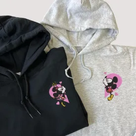 Cartoon Mouse Heart Couple Hoodies – Love Embroidery Matching Hoodies For Couple