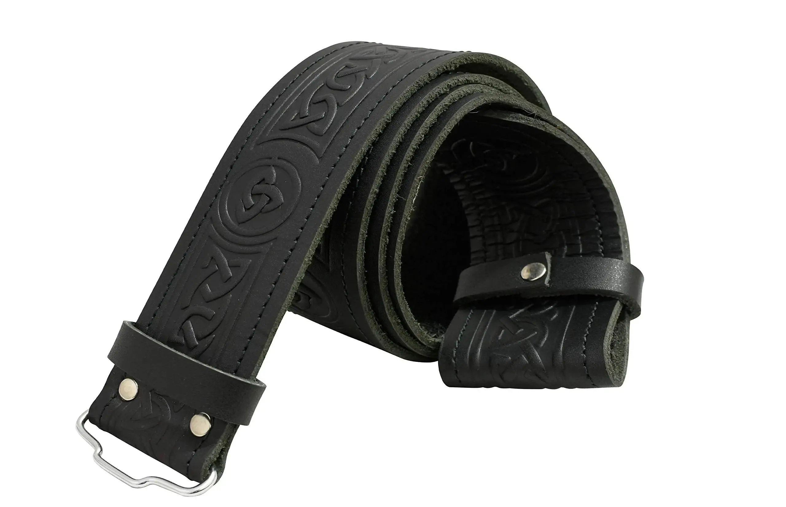 Celtic Twist Black Leather Kilt Belt