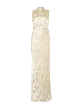 Champagne silk Fleur maxi dress