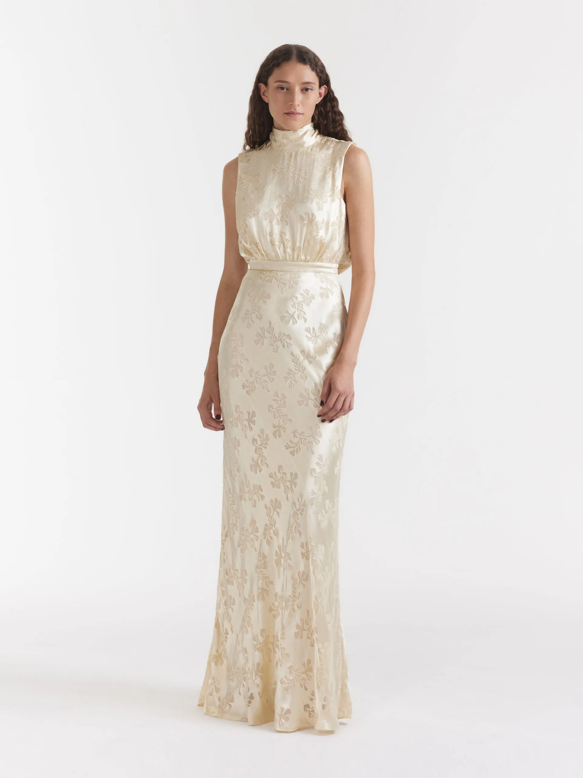 Champagne silk Fleur maxi dress