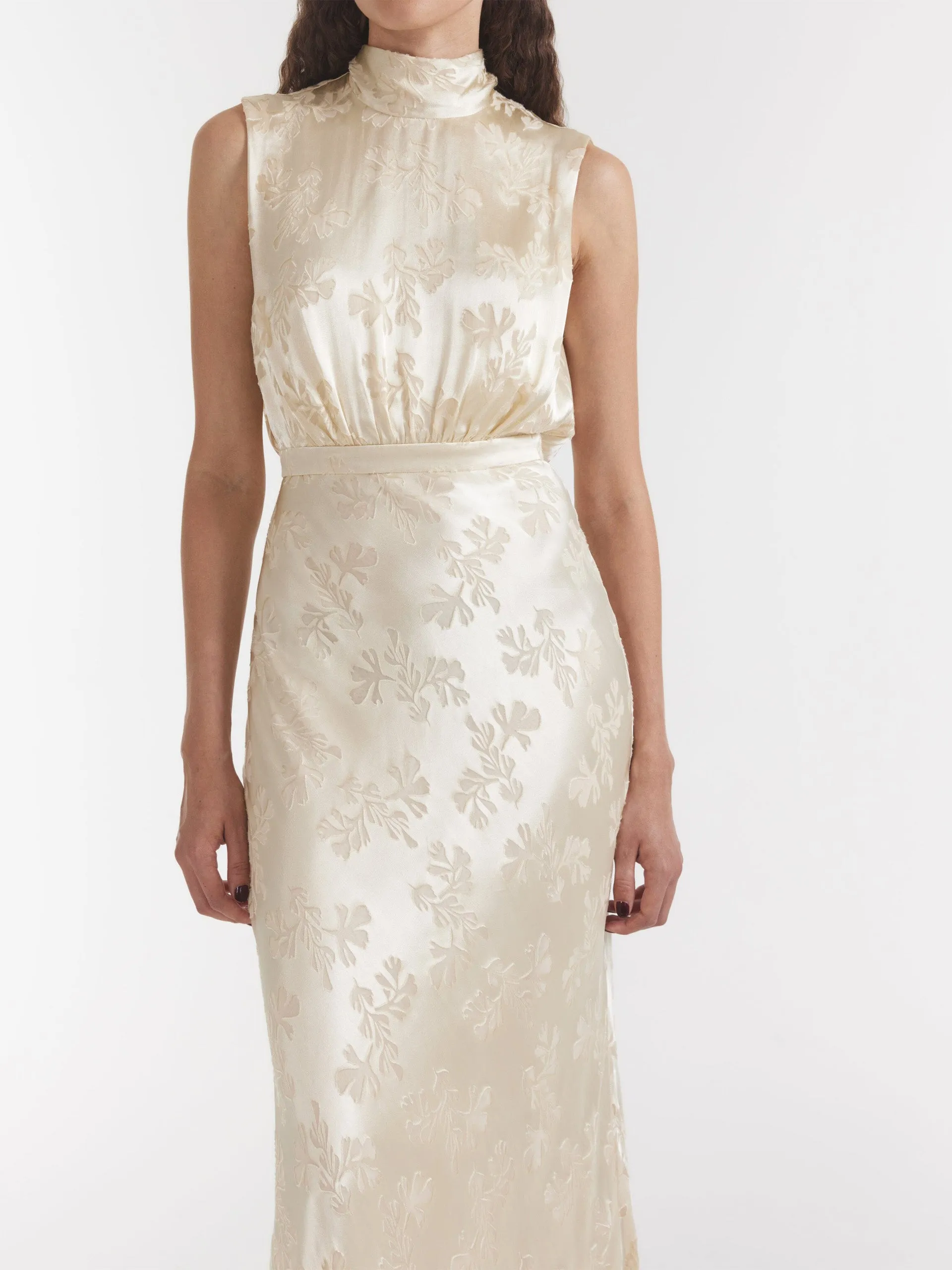 Champagne silk Fleur maxi dress