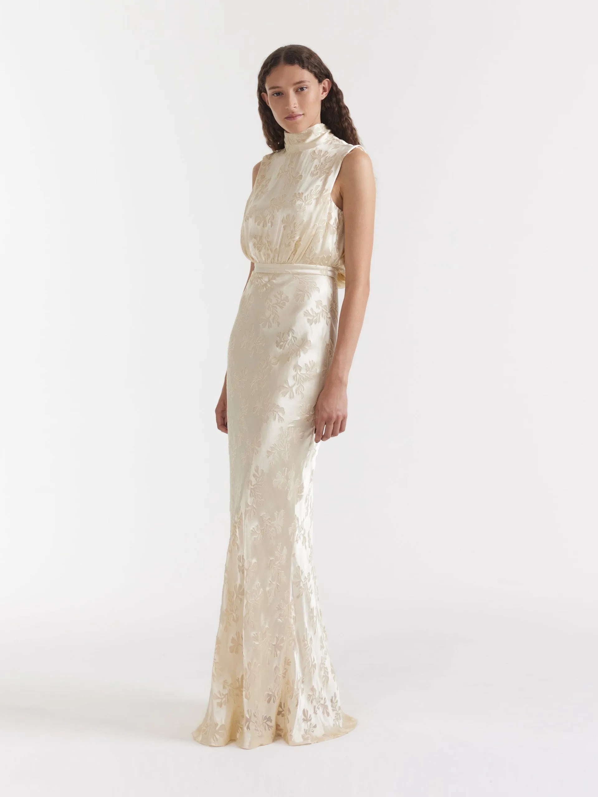 Champagne silk Fleur maxi dress