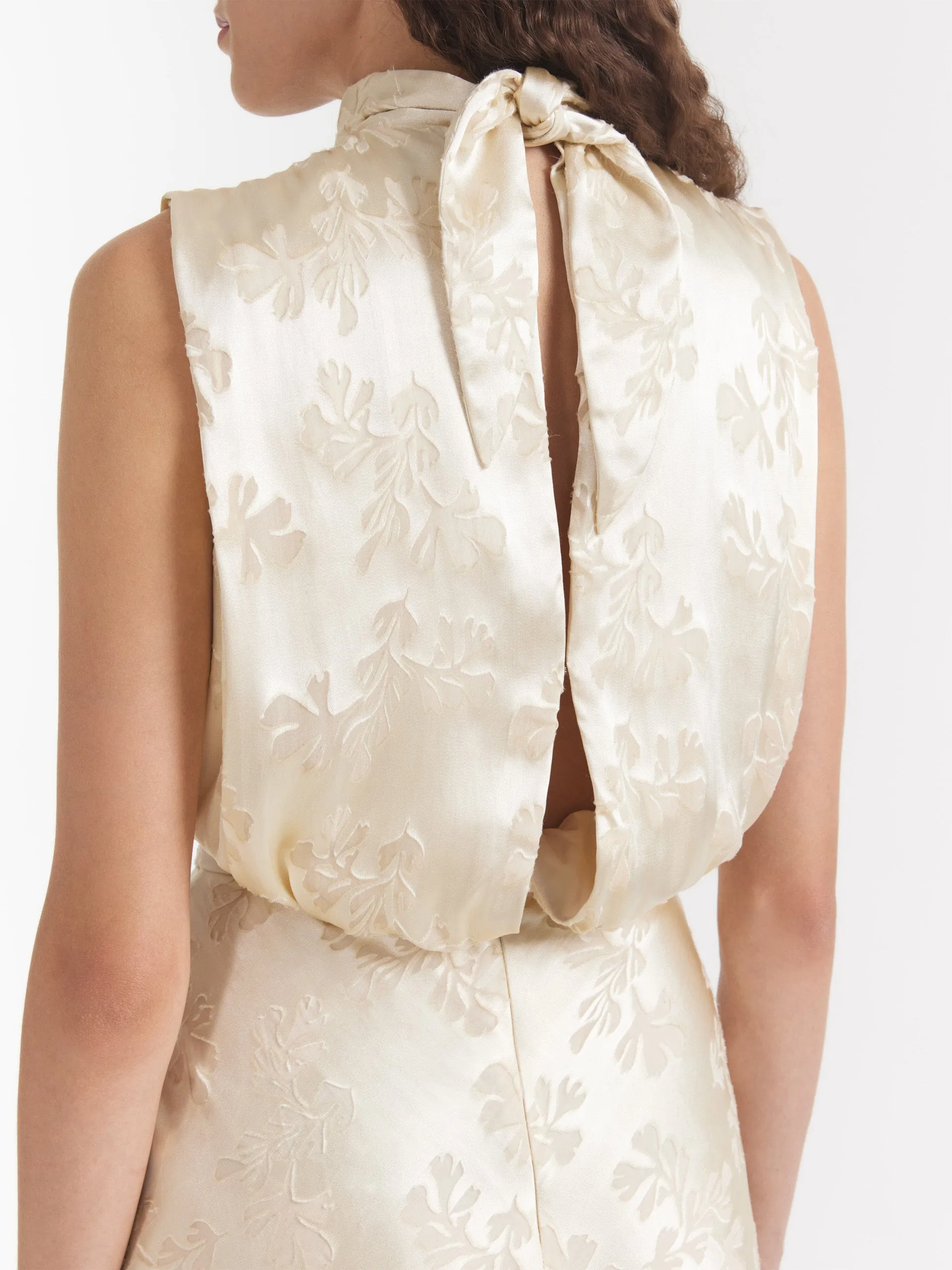 Champagne silk Fleur maxi dress