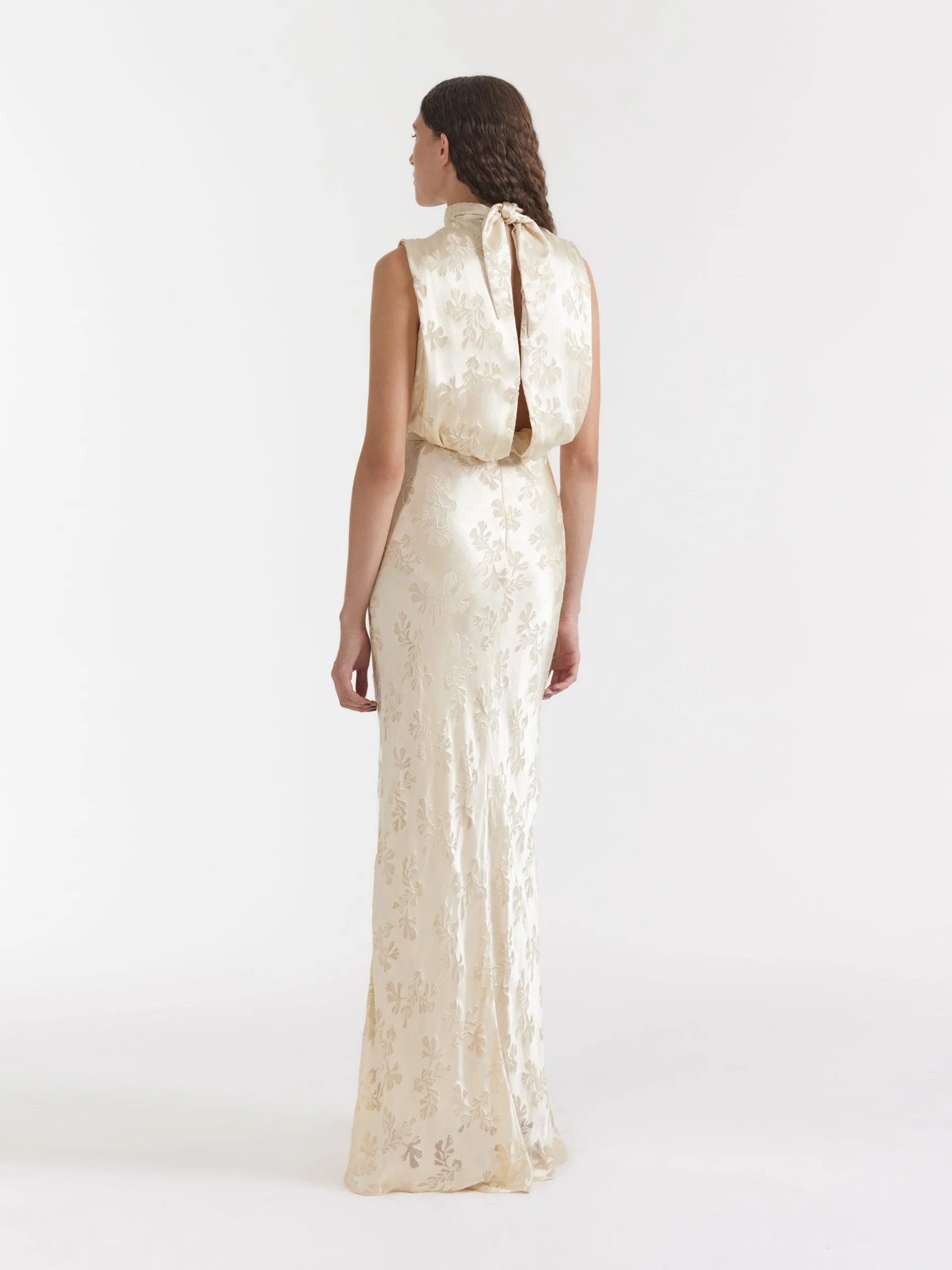Champagne silk Fleur maxi dress