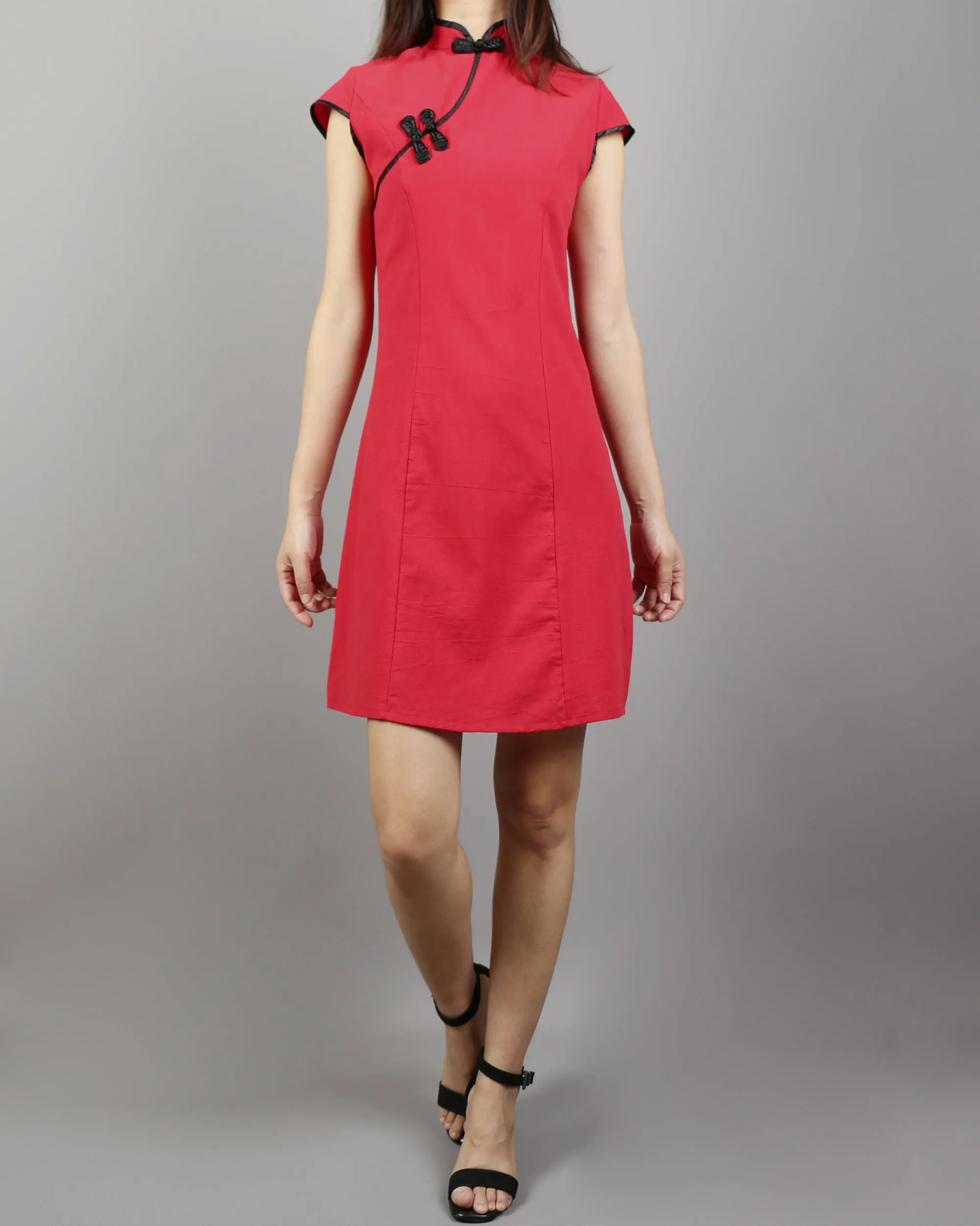 Cheongsam dress, Short sleeve dress, Linen dress, Chinese Vintage dress, Asian style lace dress, Modern Cheongsam, Qipao dress(Q1058)