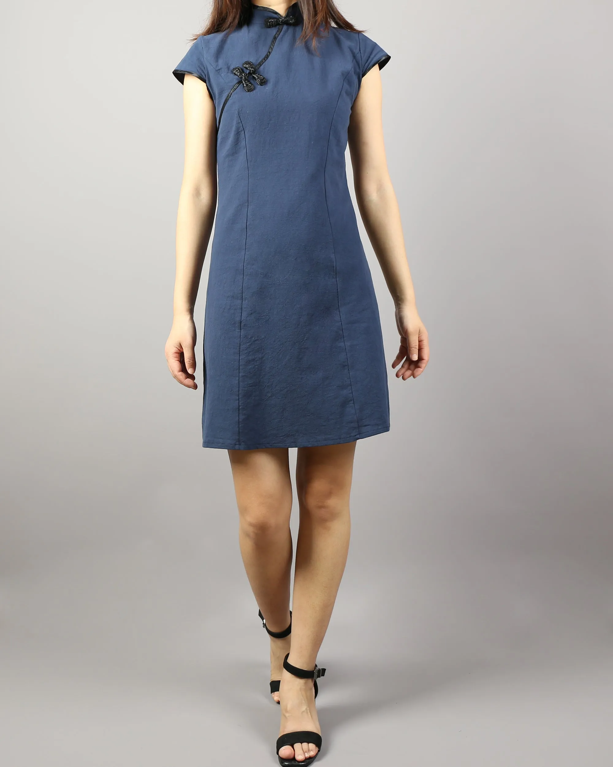Cheongsam dress, Short sleeve dress, Linen dress, Chinese Vintage dress, Asian style lace dress, Modern Cheongsam, Qipao dress(Q1058)