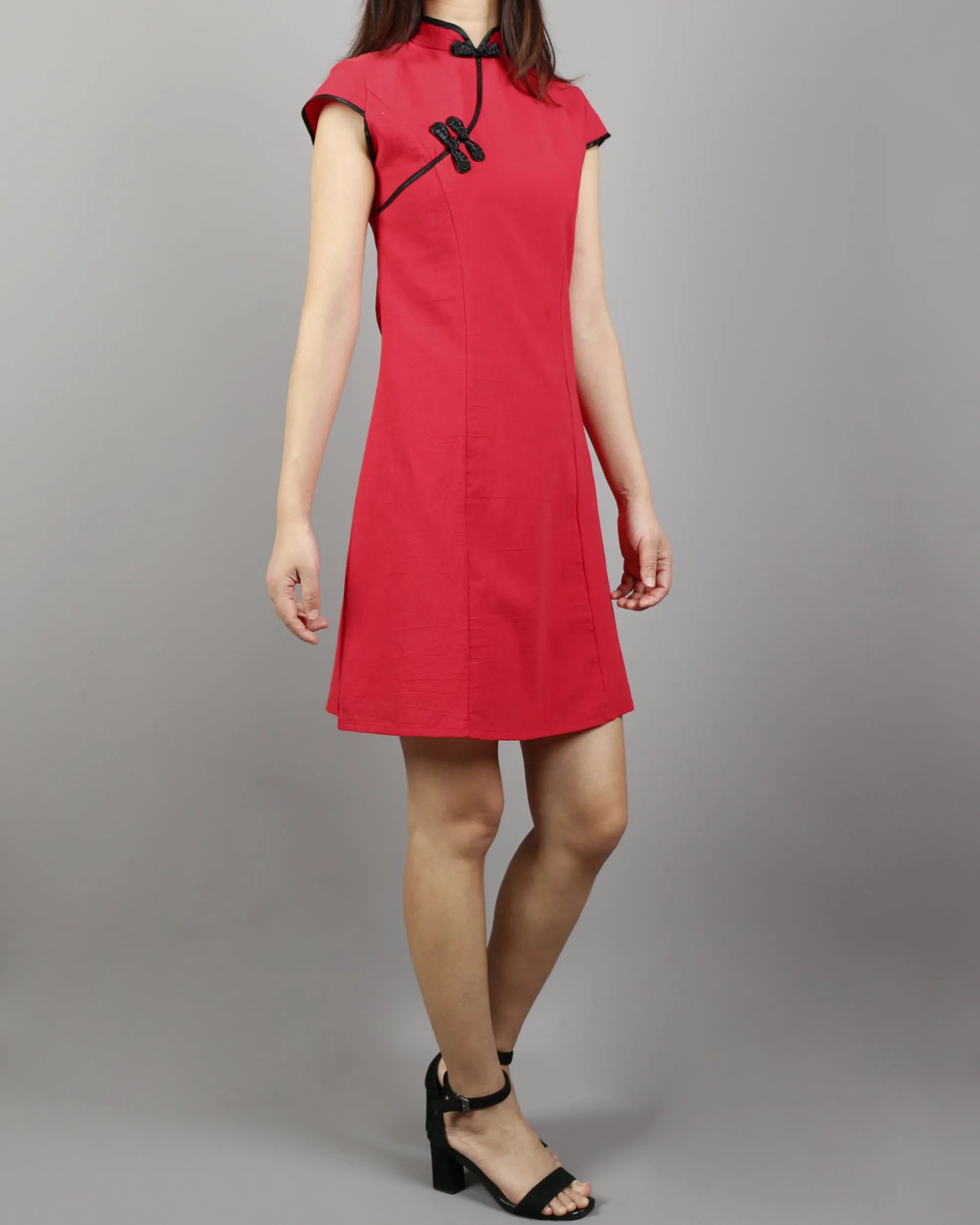 Cheongsam dress, Short sleeve dress, Linen dress, Chinese Vintage dress, Asian style lace dress, Modern Cheongsam, Qipao dress(Q1058)