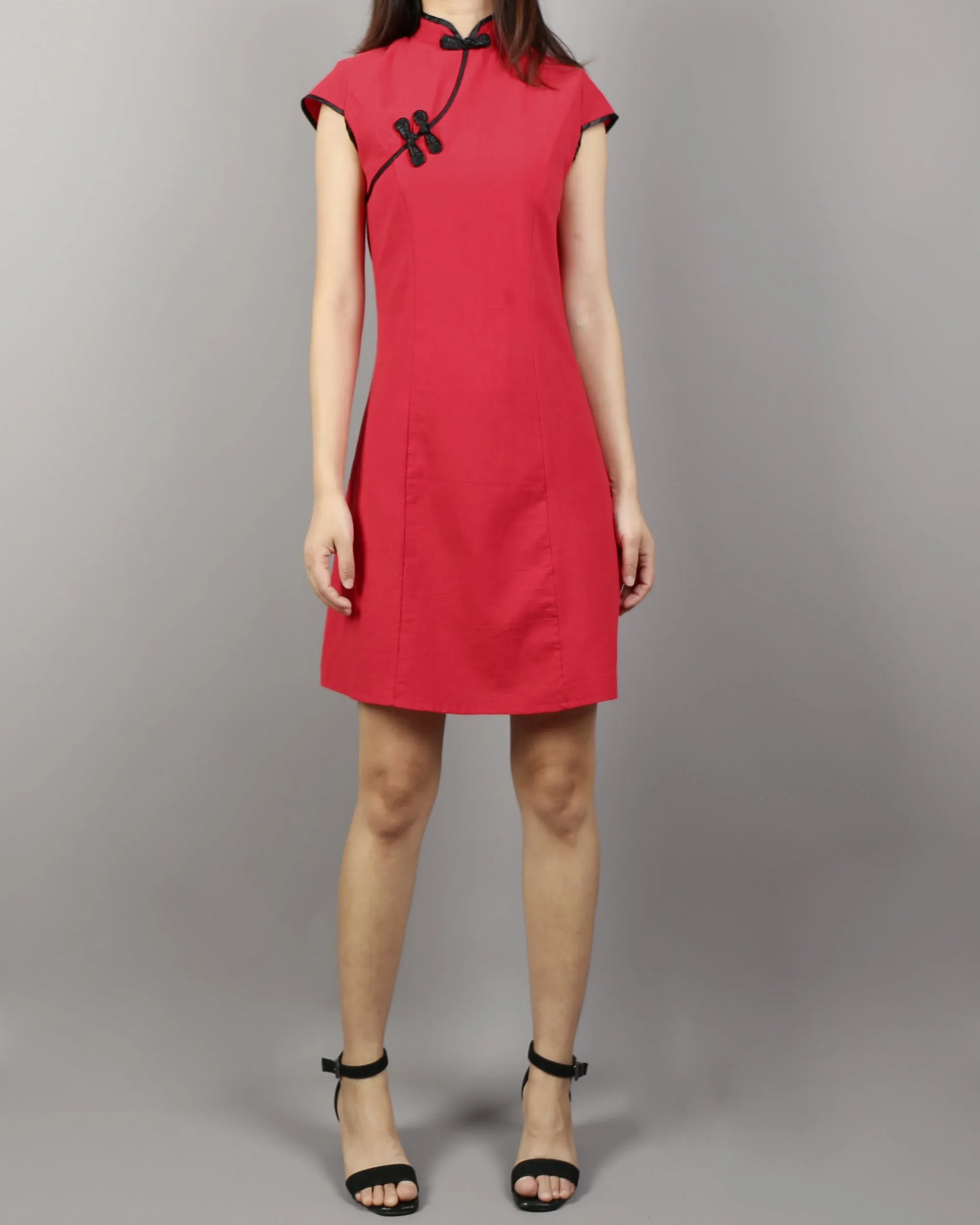 Cheongsam dress, Short sleeve dress, Linen dress, Chinese Vintage dress, Asian style lace dress, Modern Cheongsam, Qipao dress(Q1058)